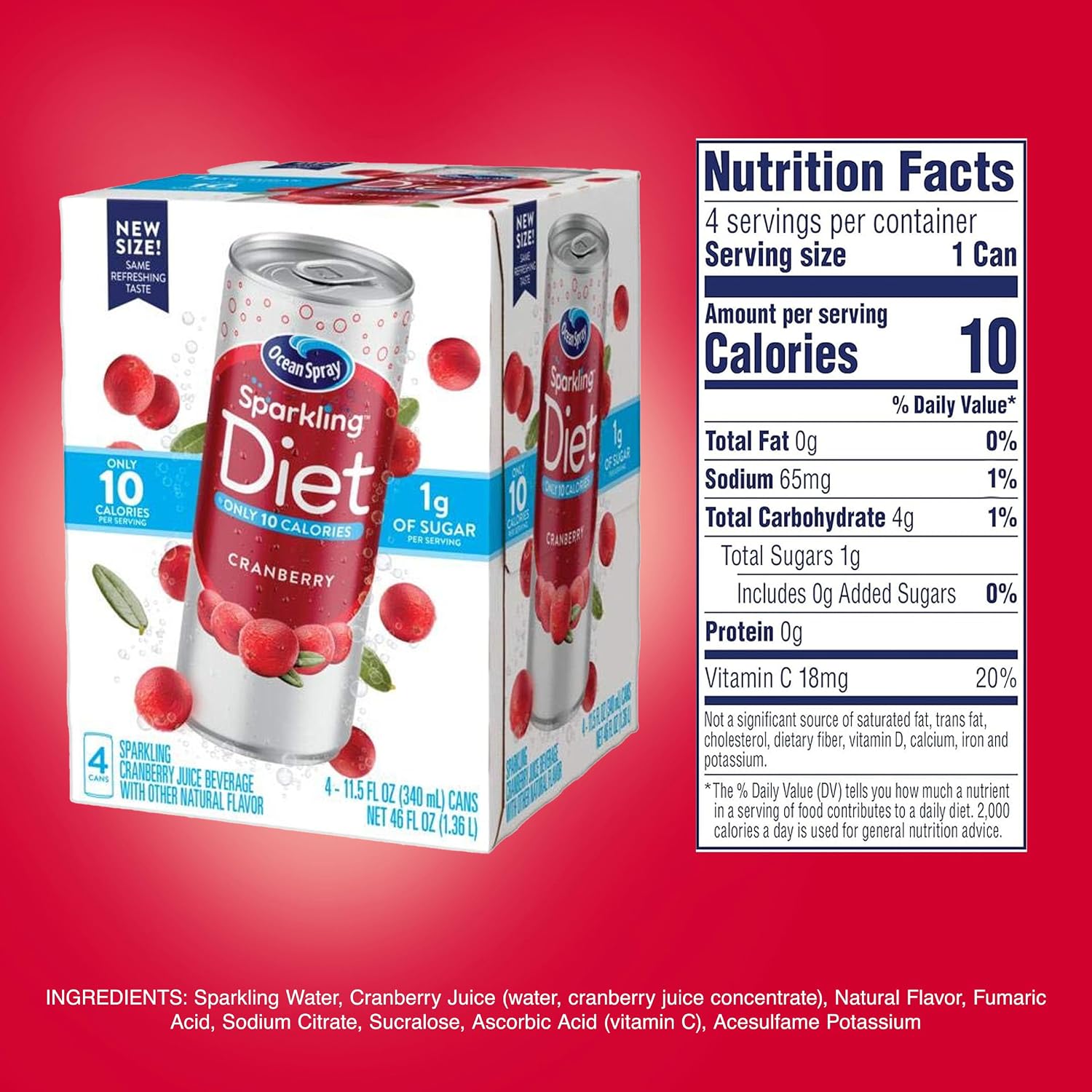 Ocean Spray Sparkling Diet Cranberry Juice Cocktail, 11.5 oz cans (Pack of 24)