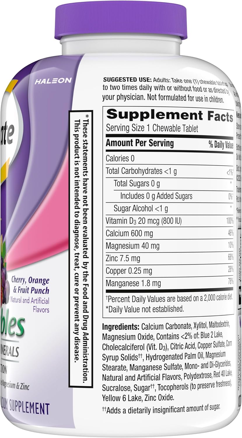Caltrate Chewables 600 Plus D3 Vitamin D and Calcium Supplement, 155 count | Sugar Free, Highest Level of Vitamin D3, Maximizes Calcium Absorption to Support Strong Bones and Daily Function