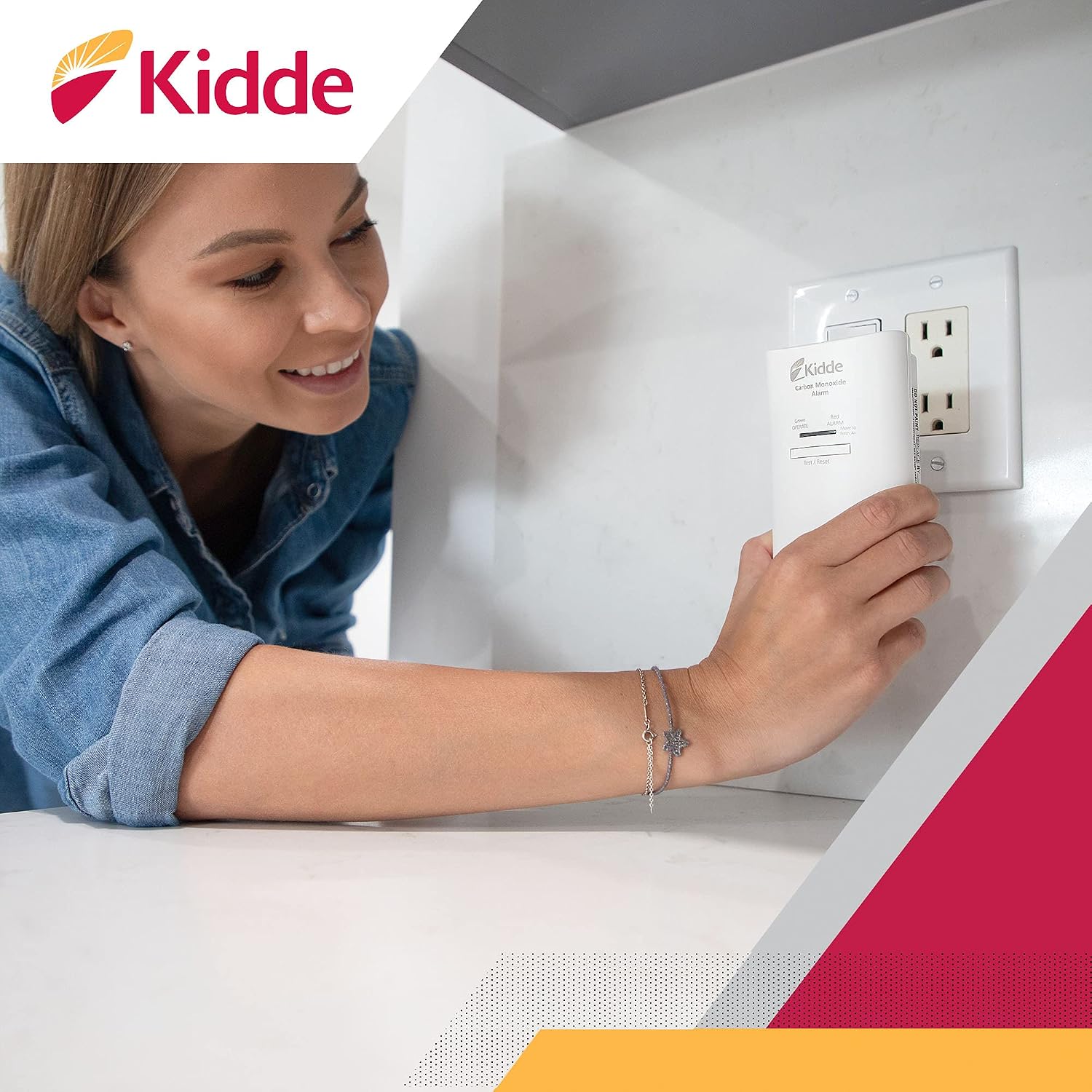 Kidde Carbon Monoxide Detector, Plug-in Wall with AA Battery Backup, Test-Hush Button