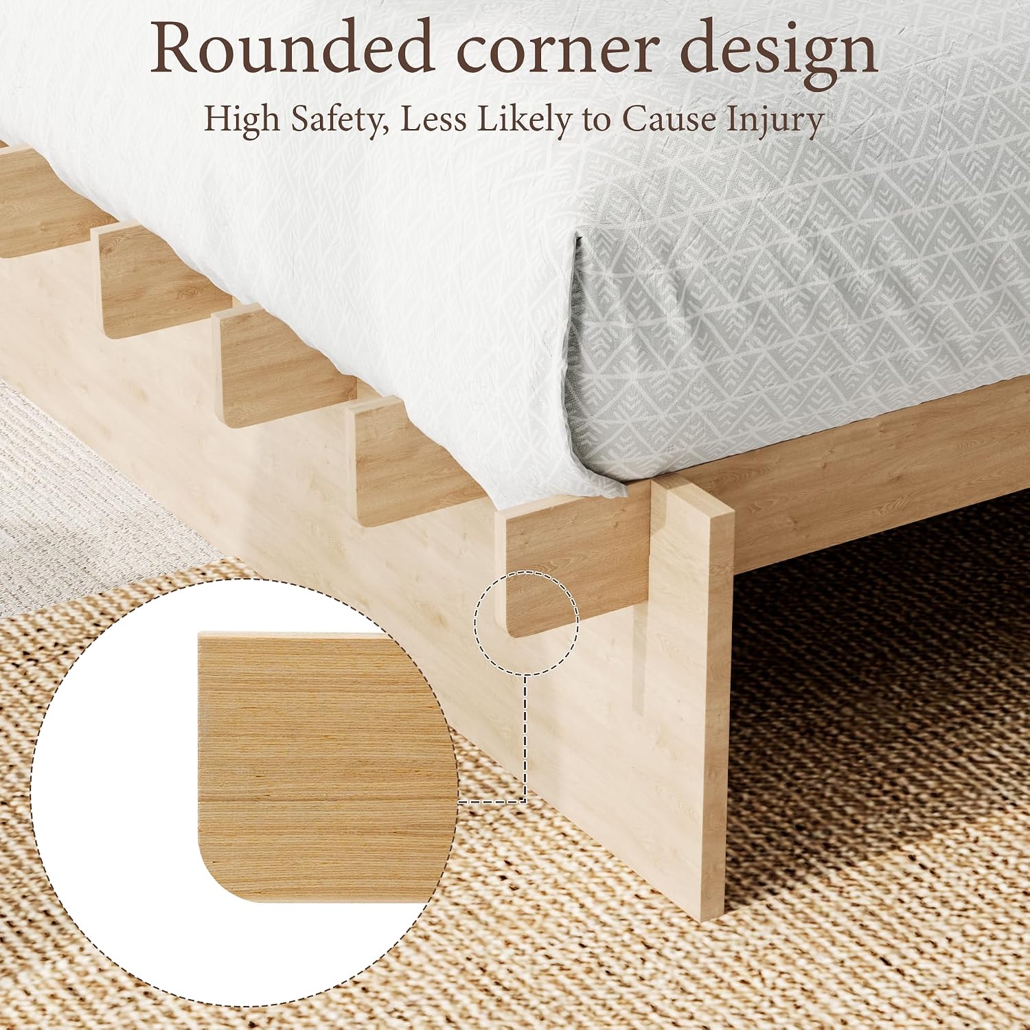 Brafab Tooless Queen Bed Frame, Wooden Japanese Joinery Platform Bed Frame | Wood Slat Support, Assembly in 10 Min, 8" Underbed Storage, No Box Spring Needed, Noise Free, Kid-Friendly Design, Natural