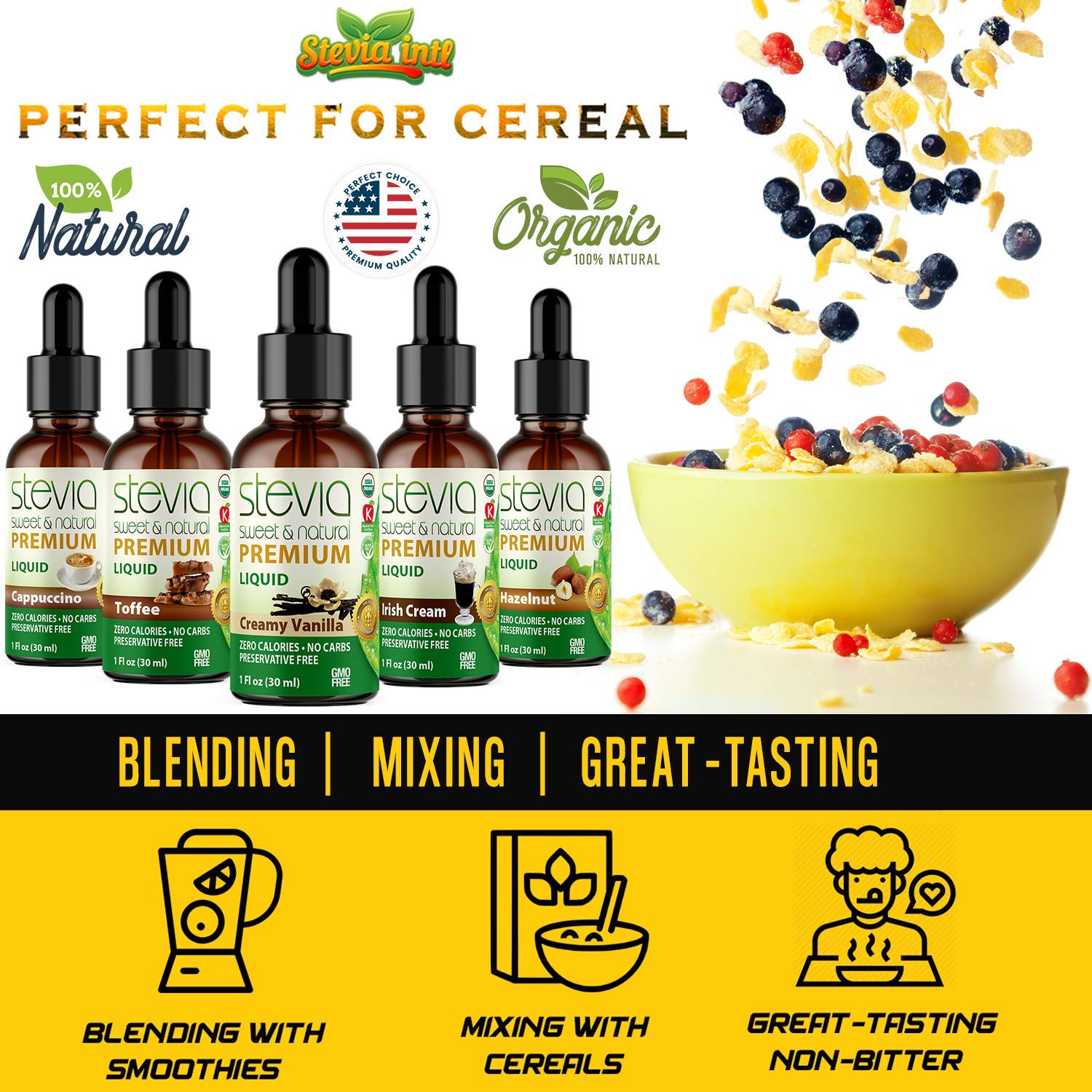 Stevia Intl - (Pack of 5) Coffee Lovers Bundle with 5 Flavors. Stevia Liquid Drops. All Naturally Sweet, Non-Bitter, No Sugar Added, 0 Carb, 0 Calorie