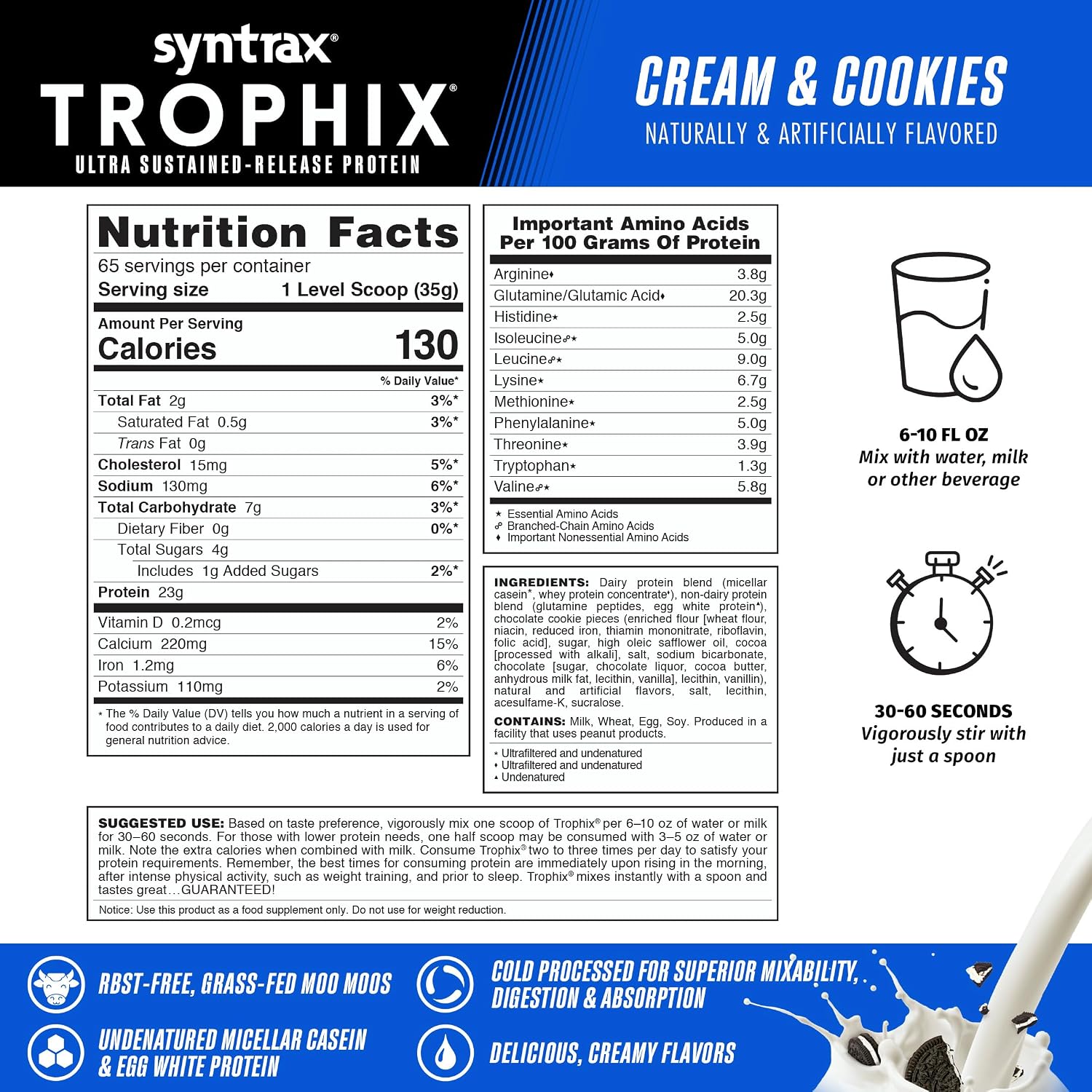 Syntrax Nutrition Trophix, Ultra Sustained-Release Protein Powder Blend, Chocolate Supreme, 5 lbs.
