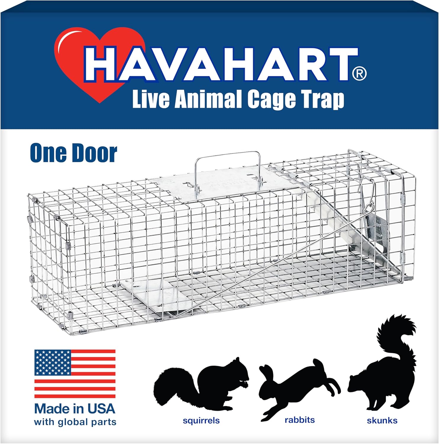Havahart Medium 1-Door Live Animal Trap, Galvanized Steel Cage | Humane Catch and Release for Rabbit, Skunk, Mink, and Squirrel, Spring-Loaded Door