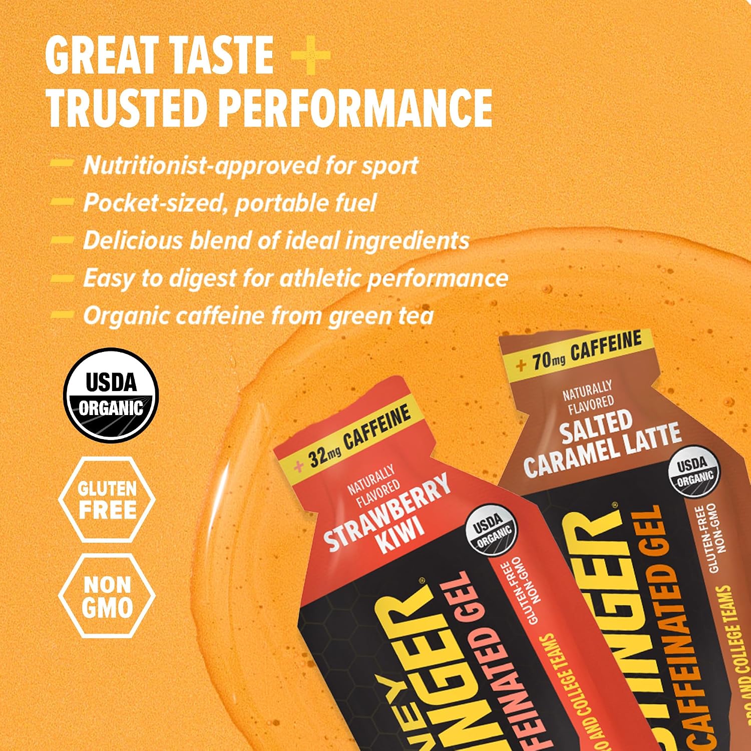 Honey Stinger Gold Energy Gel, Gluten Free & Caffeine Free, for Exercise, Running and Performance, Sports Nutrition for Home & Gym, Pre and Mid Workout, 24 Pack, 26.4 Ounce | sports-nutrition-endurance-and-energy-chews