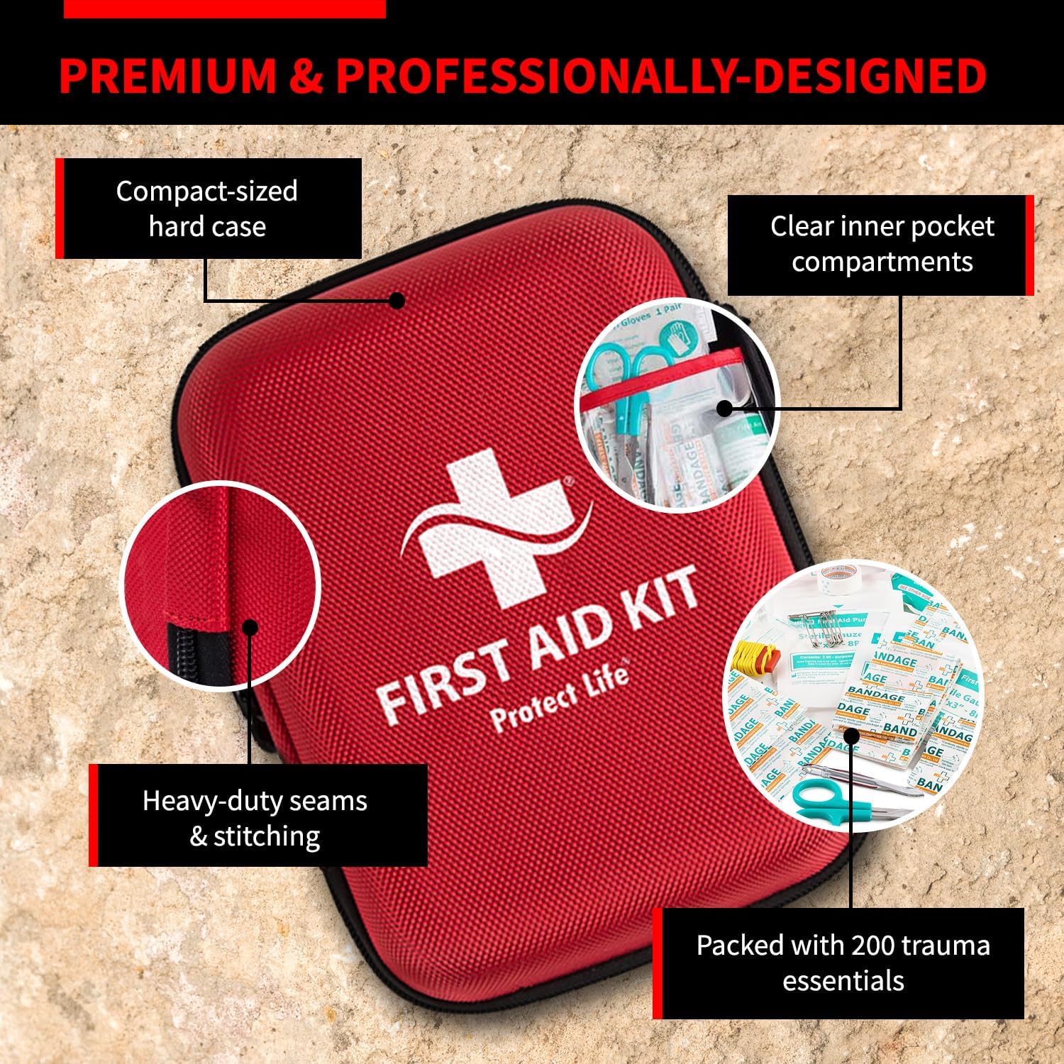 Protect Life Travel First Aid Kit for Car - Small Mini Emergency Kit, 100 Piece Waterproof First Aid Kit for Home, Camping, Boat & Hiking - Includes Emergency Blanket & First Aid Guide