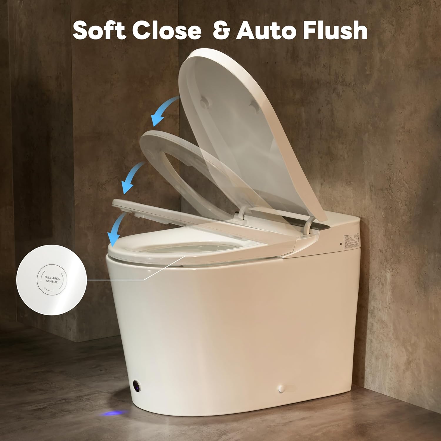 ADA Smart Toilet Bidet with Auto Open Close Heated Seat(K050Pro) | Bidet Toilet with Tank, 1000g MaP Quiet Flush, Comfort ADA Seat, Foam Shield, Dryer, Foot Sensor, Auto & Blackout Flush