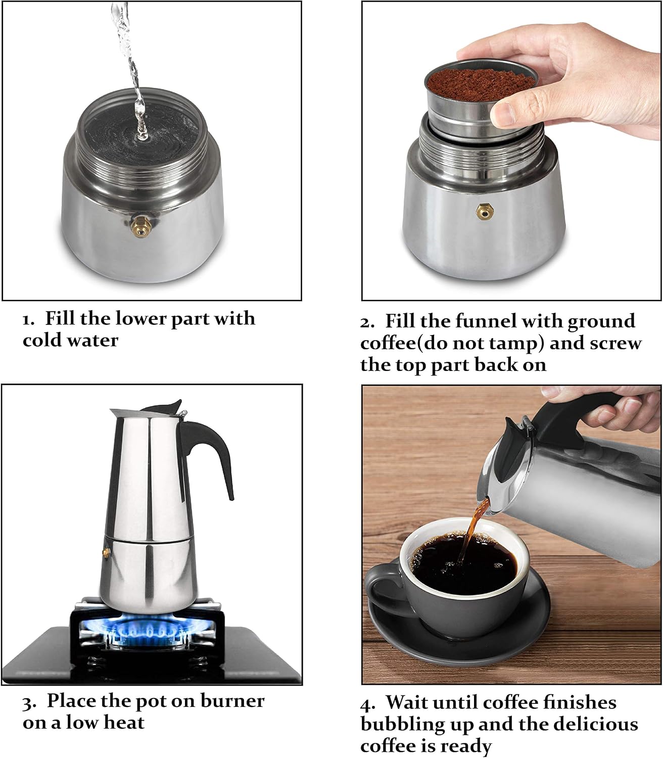 elabo Stainless Steel Moka Pot, Stovetop Espresso Maker Machine 10 Cups