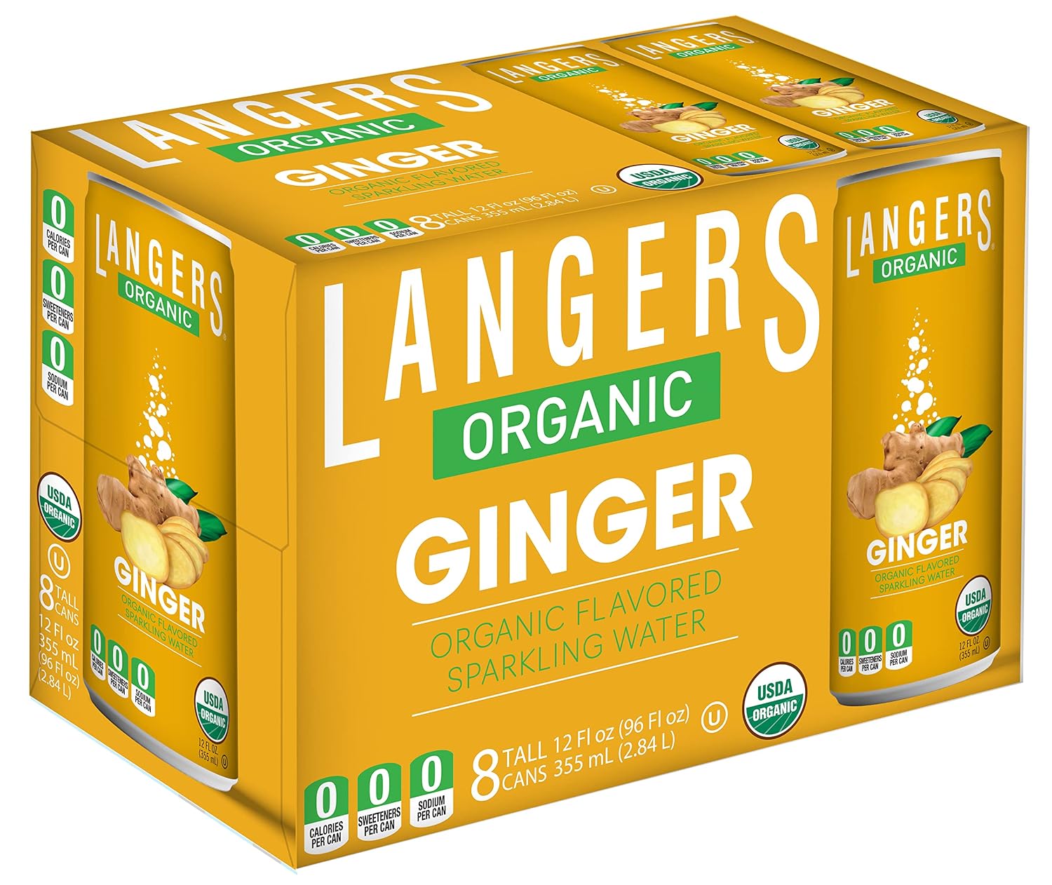 Langers Organic Flavored Sparkling Water, Ginger, 12 Fl Oz (Pack of 8)