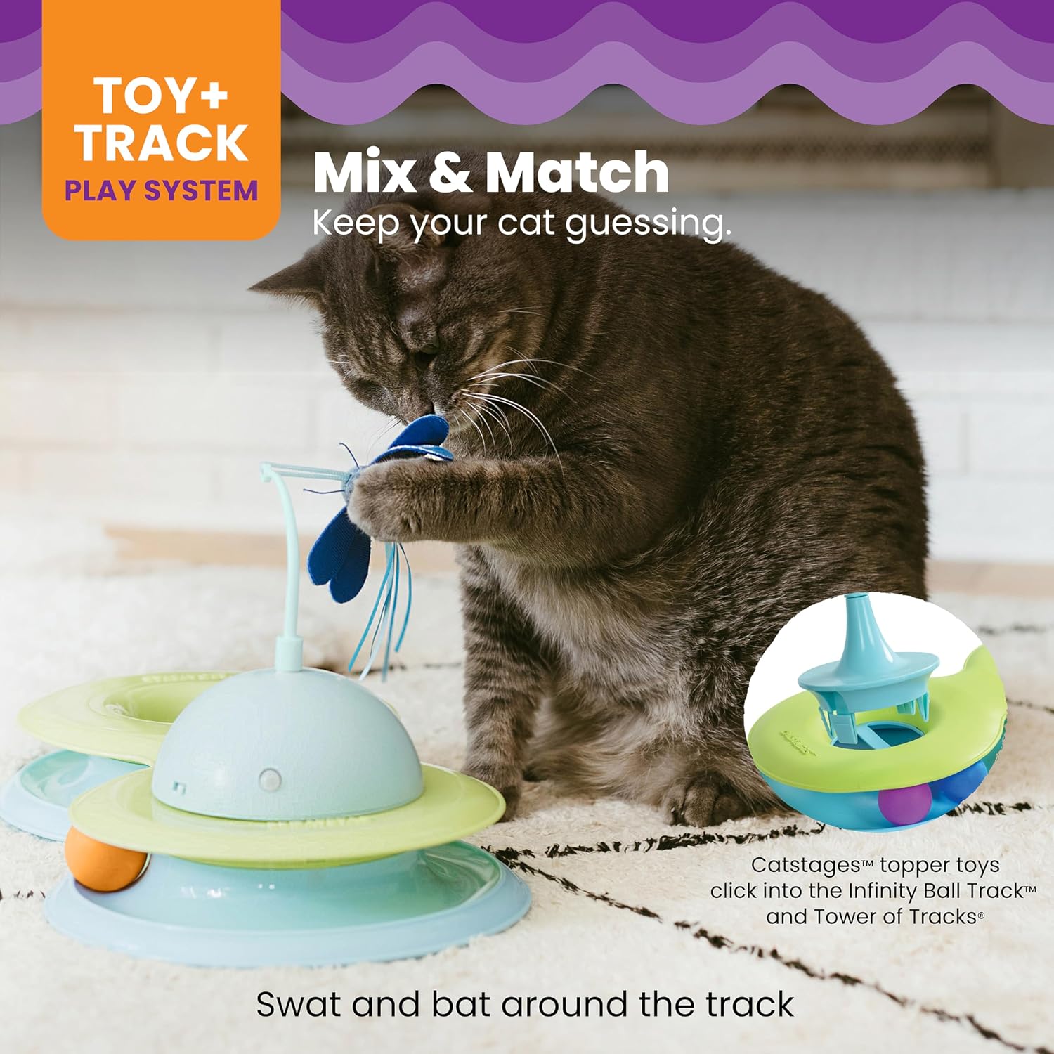 Catstages Tower of Tracks Cat Toy – 3-Level Track Tower with 6 Balls, Interactive Cat Toy for Indoor Enrichment