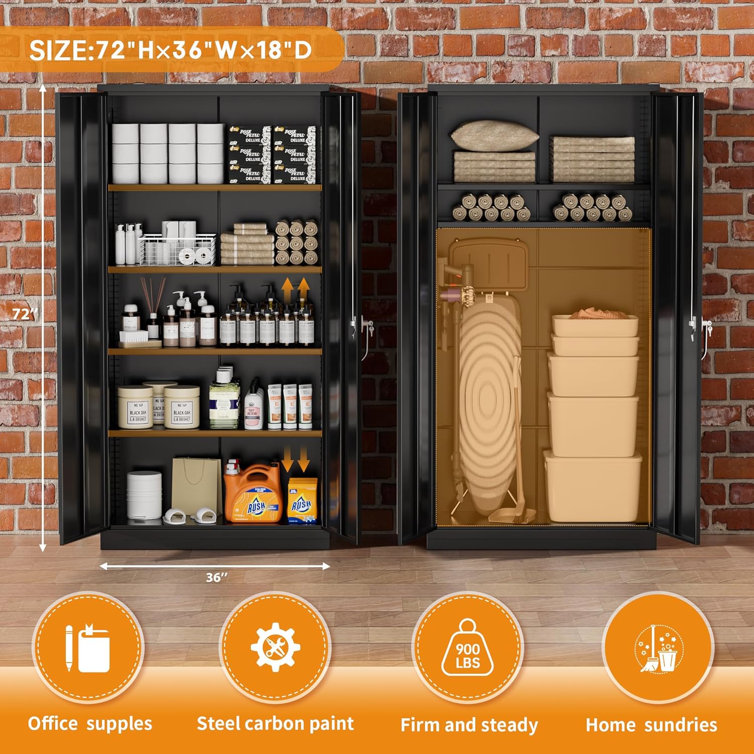 Greenvelly Steel SnapIt Storage Cabinet, 72" Locking Metal Garage Storage Cabinet with 4 Adjustable Shelves, 2 Doors and Lock for File, Office, Garage