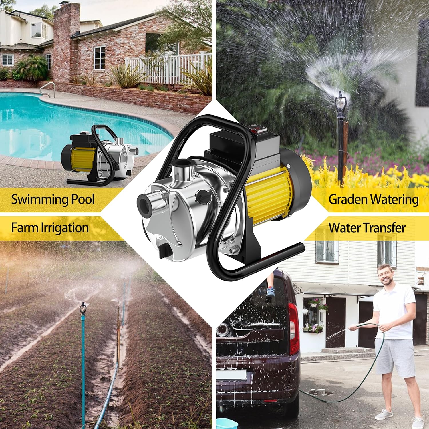Water Transfer Pump 110V Shallow Well Pump 1.6HP Electric Portable Garden Pressure Booster Pumps for Sprinkler Irrigation Lawn with Adapters, Green