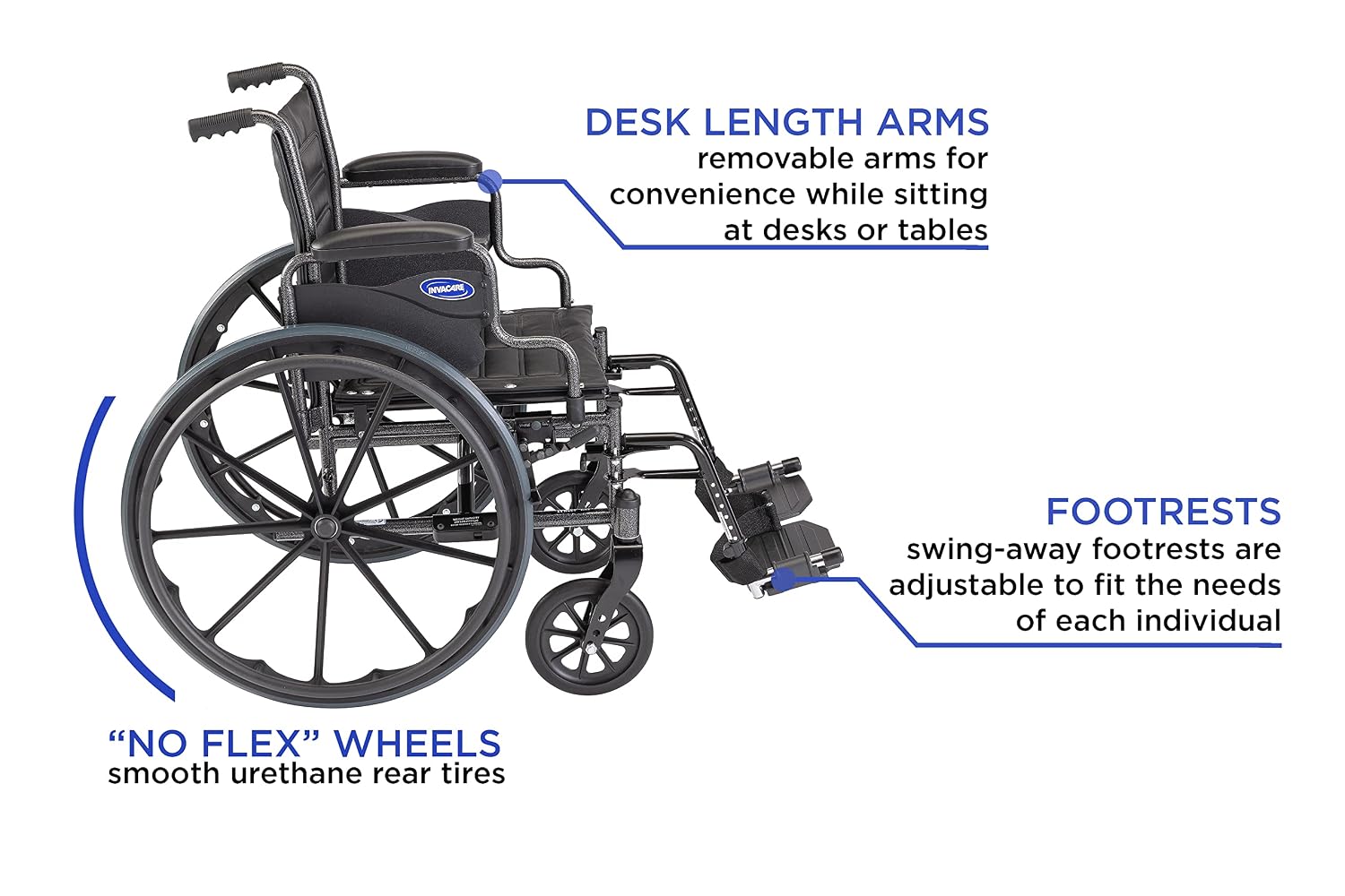 Invacare Tracer EX2 Wheelchair for Adults | Standard Folding | 16 Inch Seat | Footrests & Desk Arms