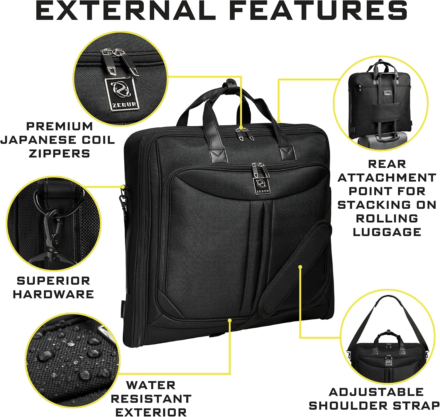Premium Suit Garment Bag Carry On - Hangs 4 Suits - Travel & Business with Shoulder Strap and Laptop Compartment