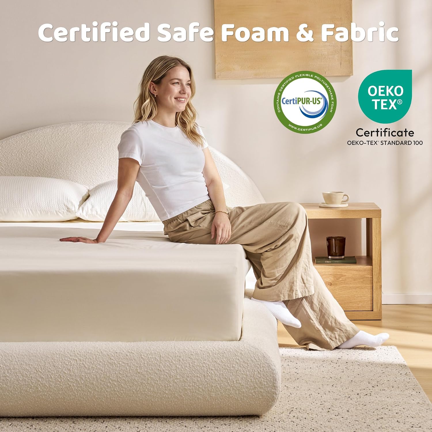 RECCI AirFrame Half-Moon Upholstered Queen Platform Bed Frame | Velvet Curved Arched Base, 6-Inch Thickness Headboard, 5 Inch Fully Round Cushioned Foam, No Box Spring Needed, Easy Assembly