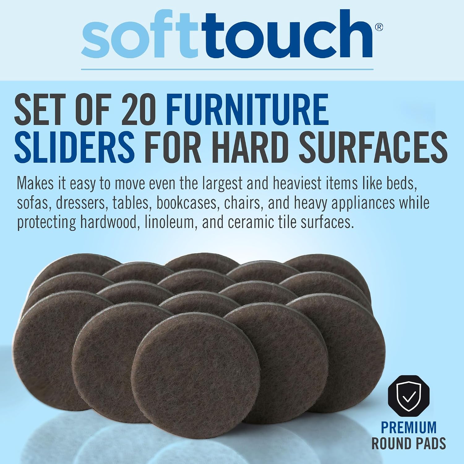 softtouch 1 1/2" Round Heavy Duty Felt Furniture Pads for Hardwood, Brown (24 Pack)