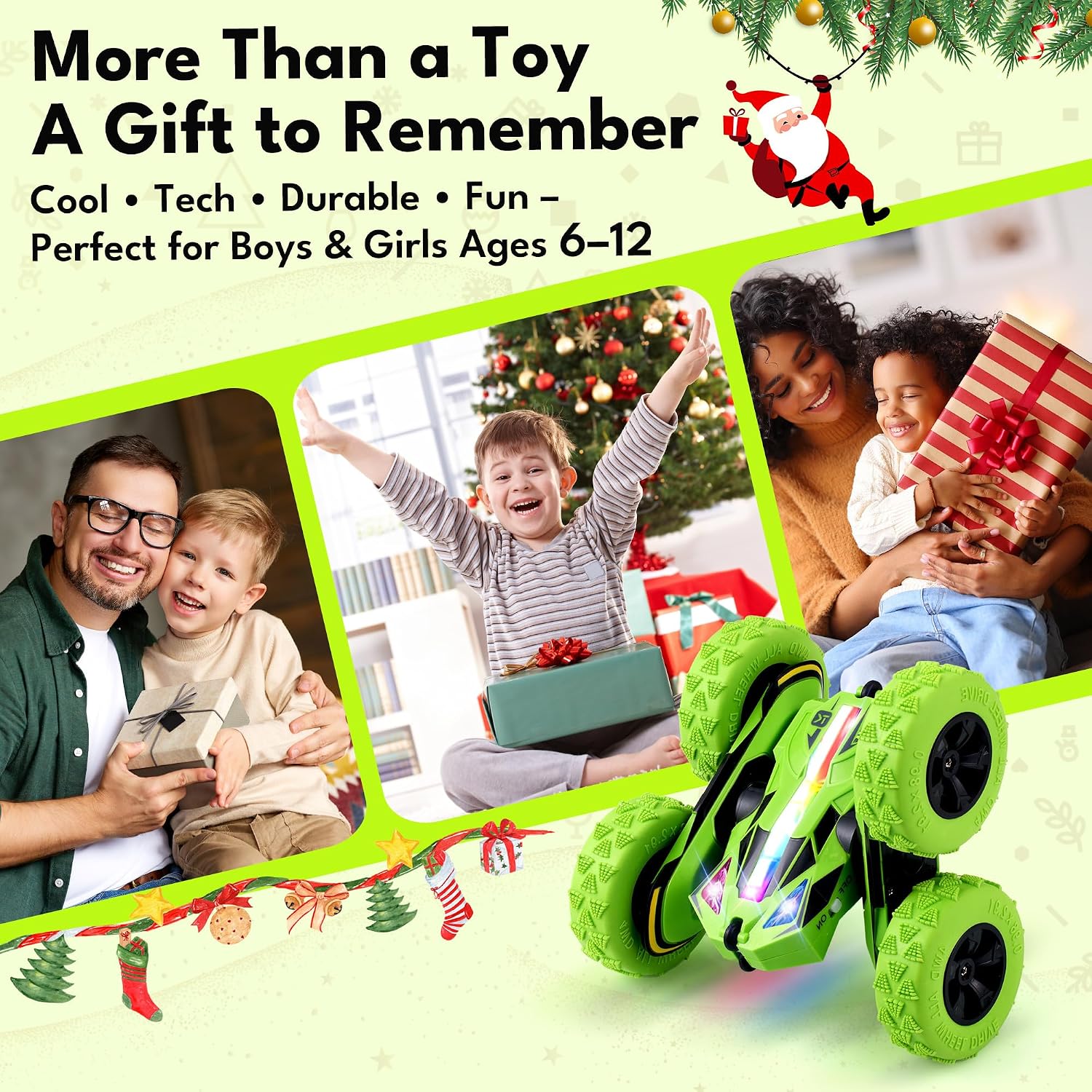 Threeking Remote Control Flip Stunt Car Double Sided Driving Toys Gifts | Durable RC Cars with Breathing Soft Lights for Boys Girls Ages 6-12