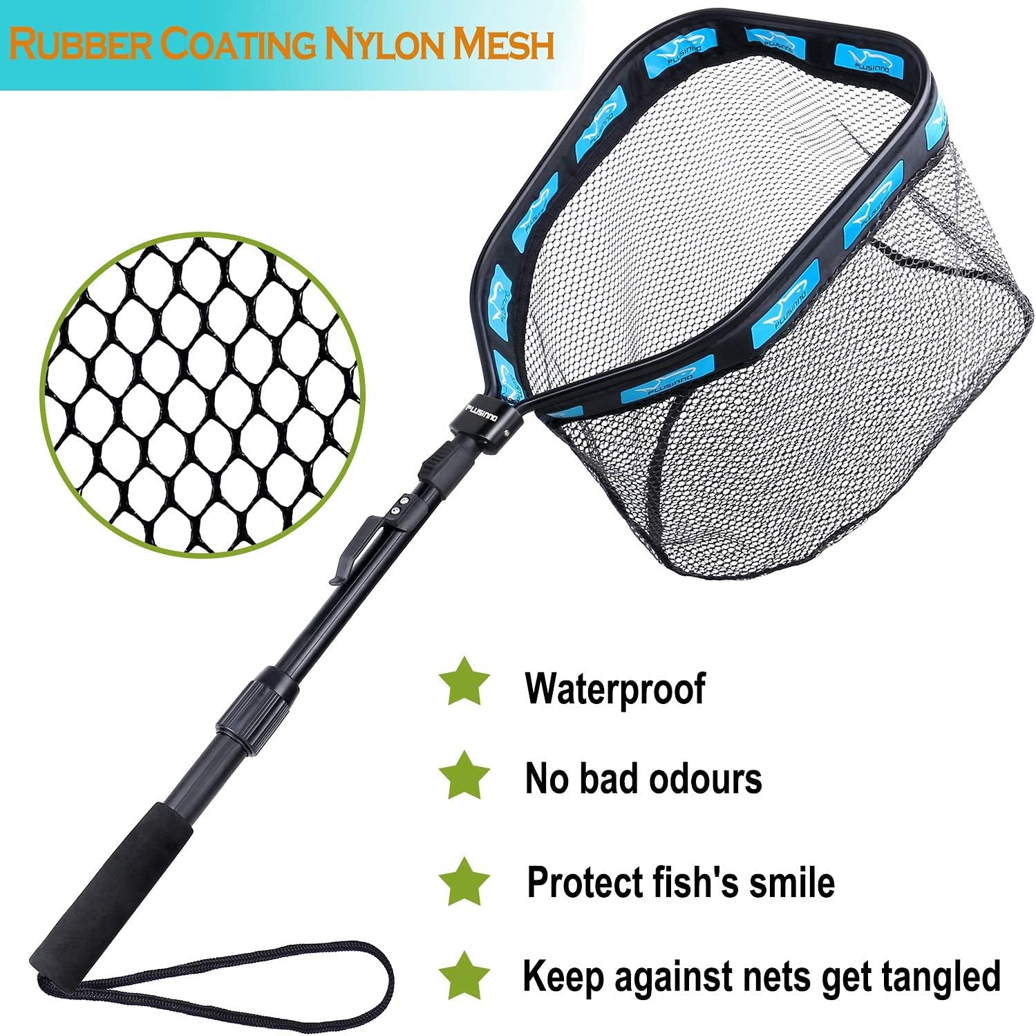 PLUSINNO Floating Fishing Net for Steelhead, Salmon, Fly, Kayak, Catfish, Bass, Trout Fishing