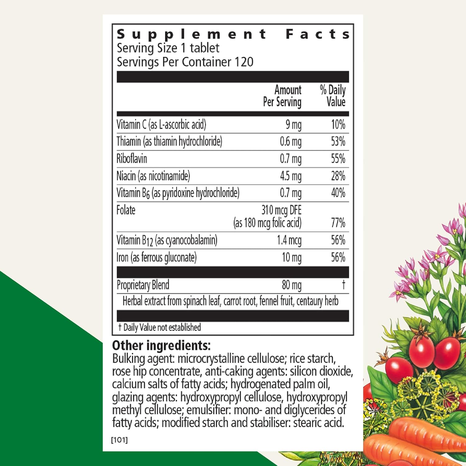 Floradix Iron Tablets - Iron Supplement with B Vitamins, Folic Acid, Vitamin C & More - Energy Support - Vegetarian & Gluten-Free - 80 Tablets (80 Servings)