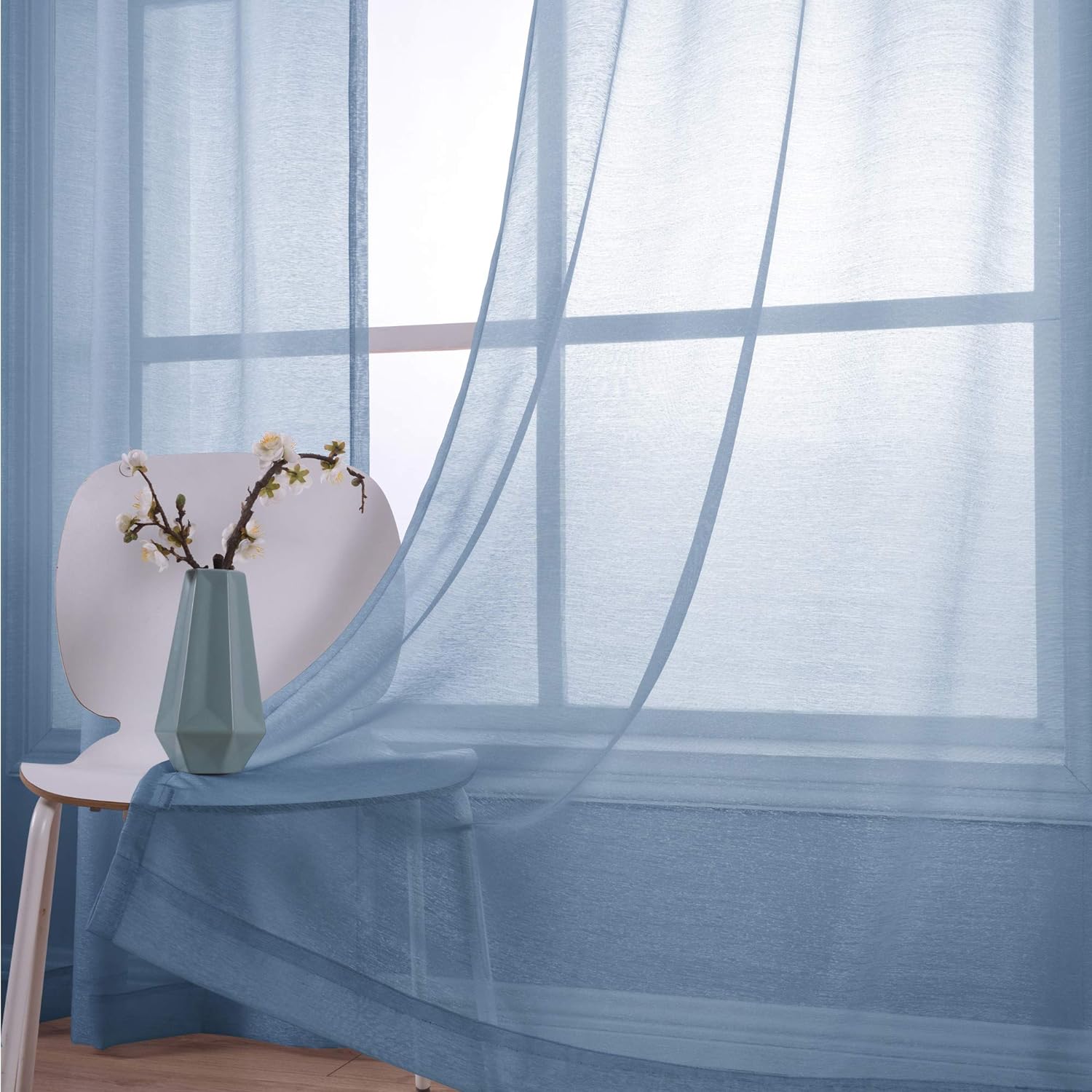 KOUFALL White Sheer Curtains 72 Inches Long for Bedroom Set of 2 Panels Grommet Faux Linen Window Voile Semi Baisc Decorative Sheer Curtains for