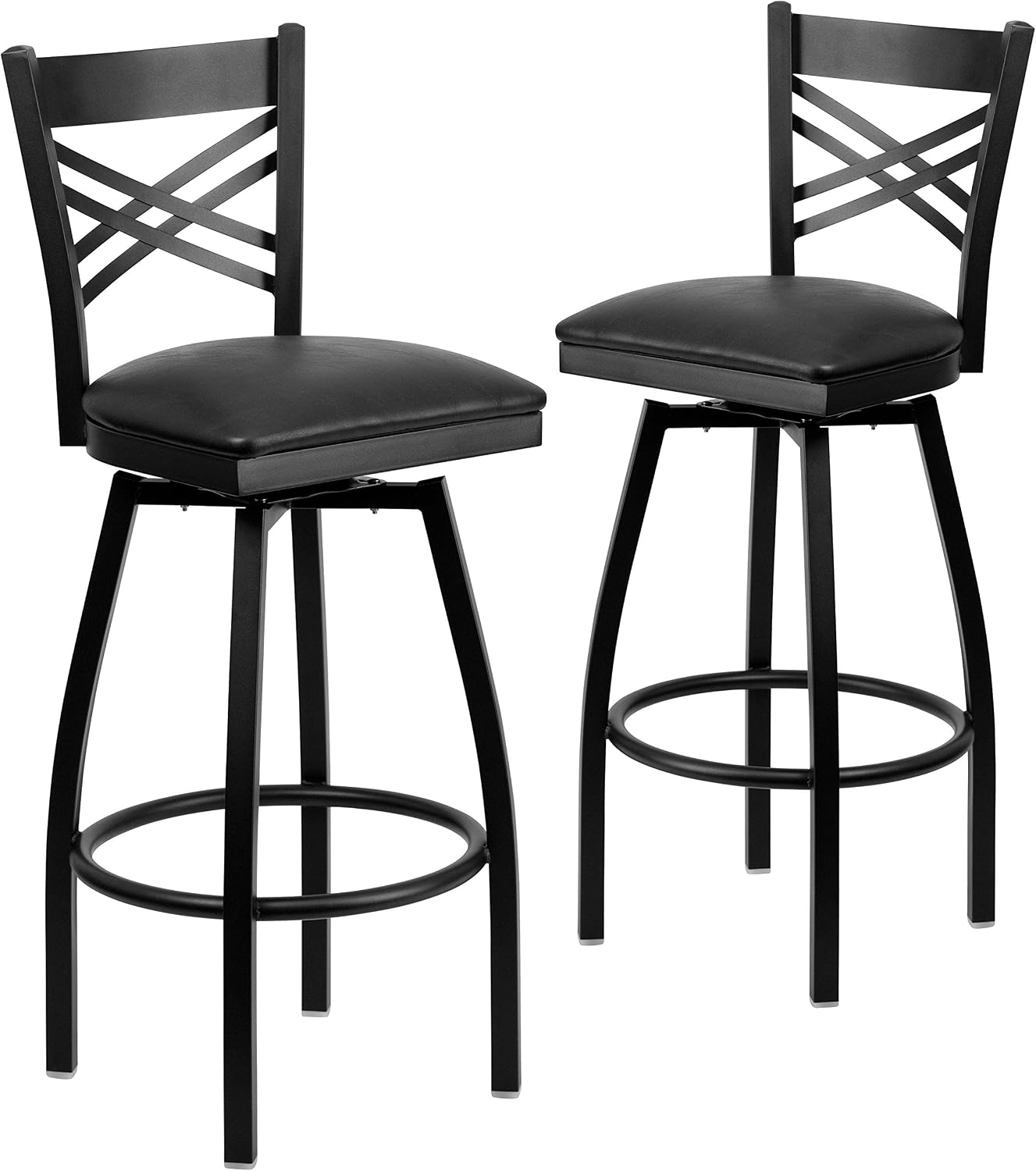 Flash Furniture Hercules Series "X" Back Metal Restaurant Barstool, Modern Upholstered Armless Bar Height Chair for Restaurants and Kitchens, Black | X Back Style, Vinyl Upholstery, Durable Construction, Commercial Use