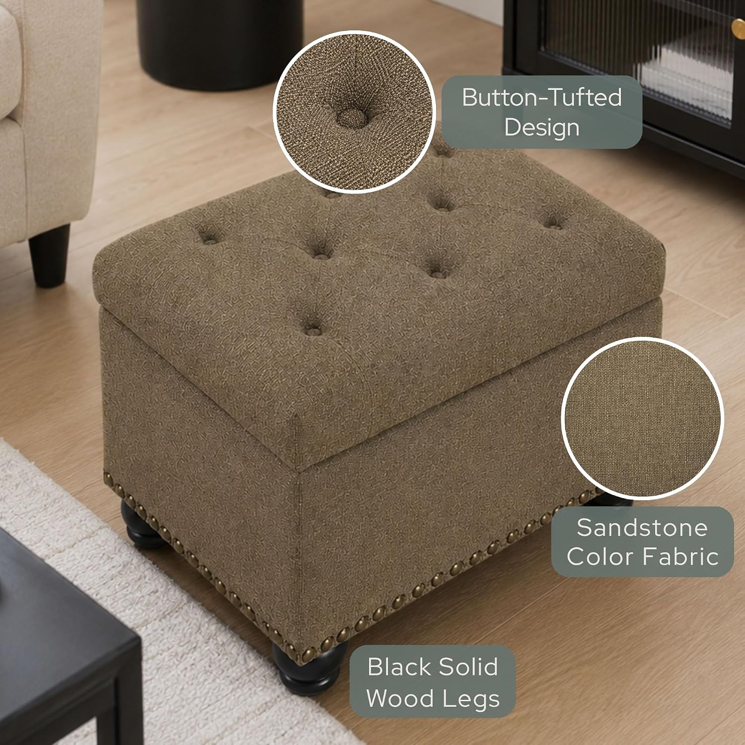 Convenience Concepts Designs4Comfort 5th Avenue Storage Ottoman 24" - Contemporary Foot Stool and Seat with Hinged Lid for Living Room, Dining Room, Office, Den, Espresso Faux Leather