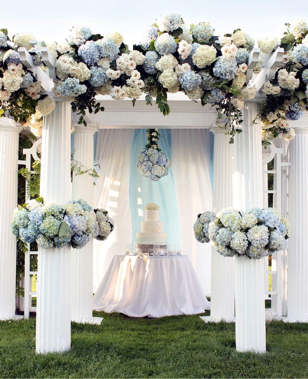 Silk Hydrangea Heads Artificial Flowers Heads with Stems for Home Wedding Decor,Pack of 10 (White)