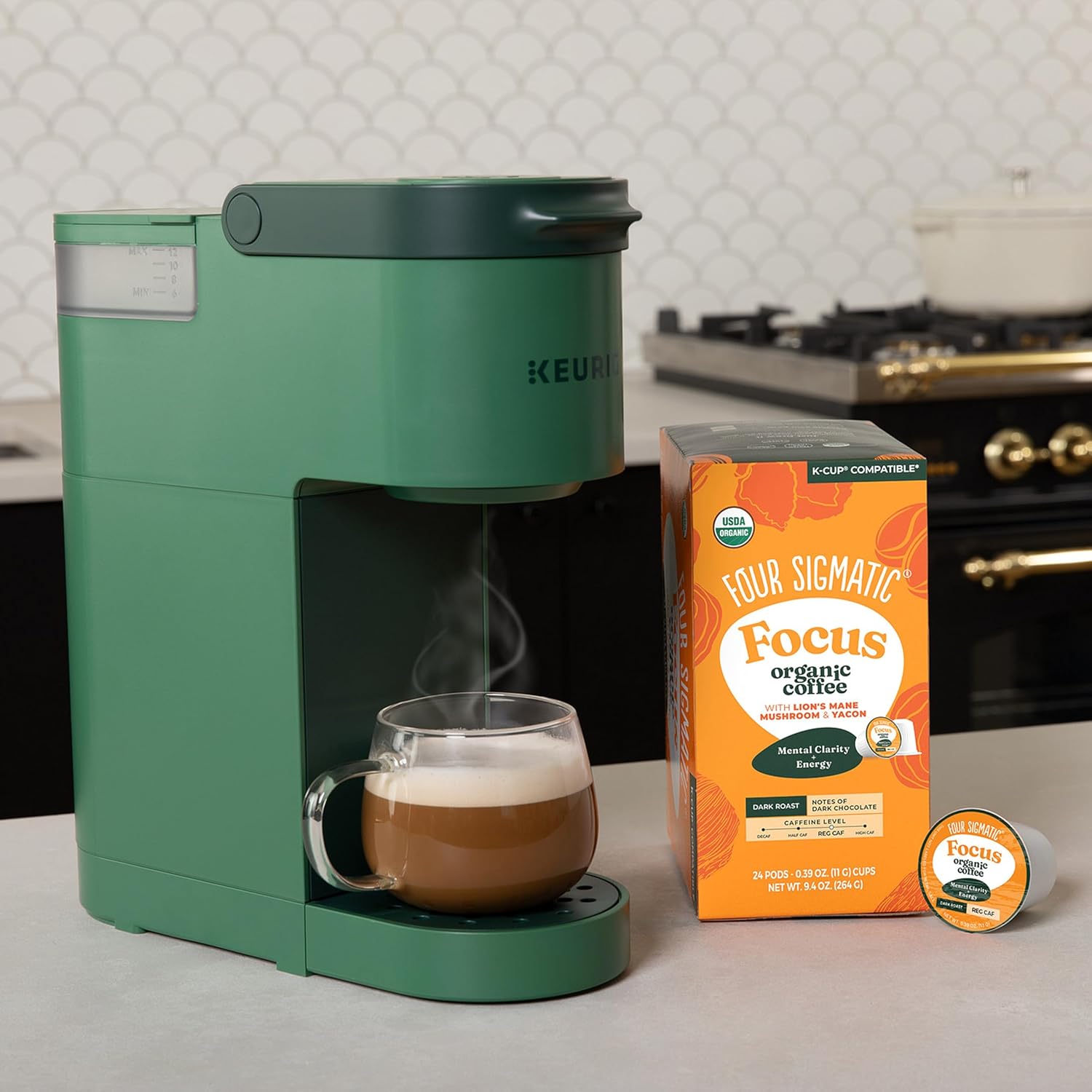 Four Sigmatic Mushroom Coffee K-Cups | Organic Dark Roast Coffee with Lion’s Mane Mushroom Powder & Yacon | Focus & Immune Support | Vegan & Keto
