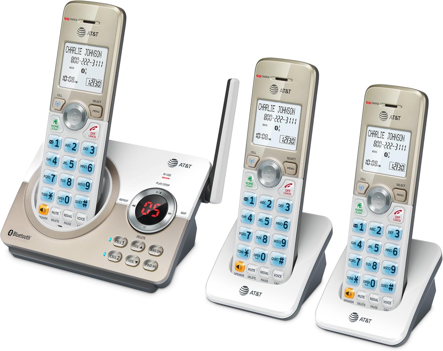 AT&T DL72219 DECT 6.0 2-Handset Cordless Phone for Home with Connect to Cell, Call Blocking, 1.8" Backlit Screen, Big Buttons, intercom