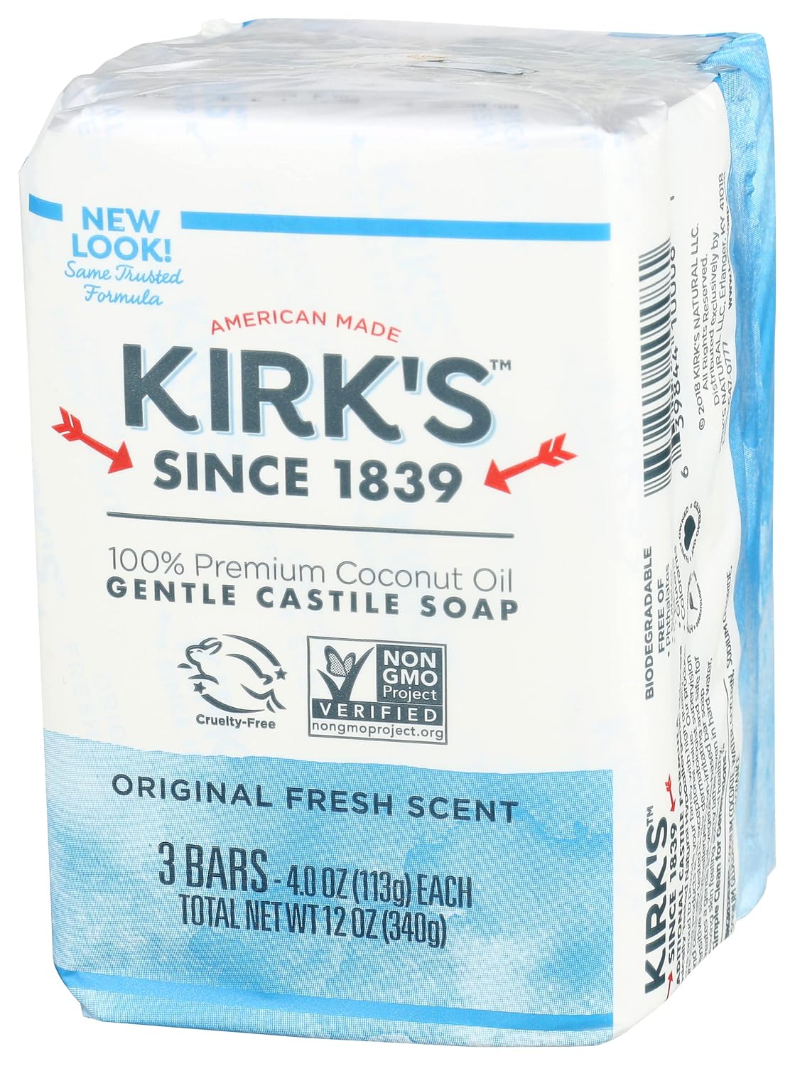 Kirk's Original Coco Castile Soap Fragrance Free 4 oz (Multi-Pack)