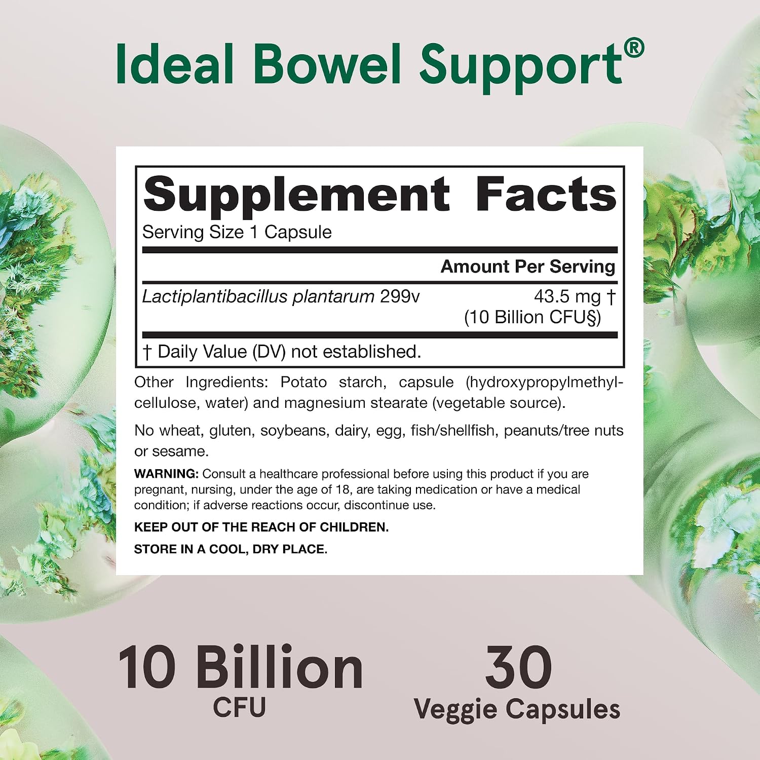 Jarrow Ideal Bowel Support, Probiotic 10 Billion CFU, 30 Capsules | Probiotic Capsules With 10 Billion CFU Per Serving
