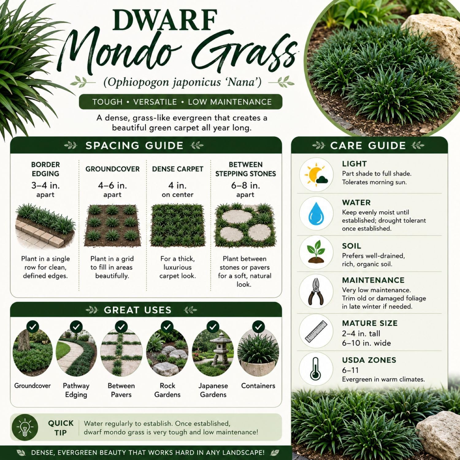 Dwarf Mondo Grass (Ophiopogon japonicus 'Nana') 18 Count Flat, 3.5" pots