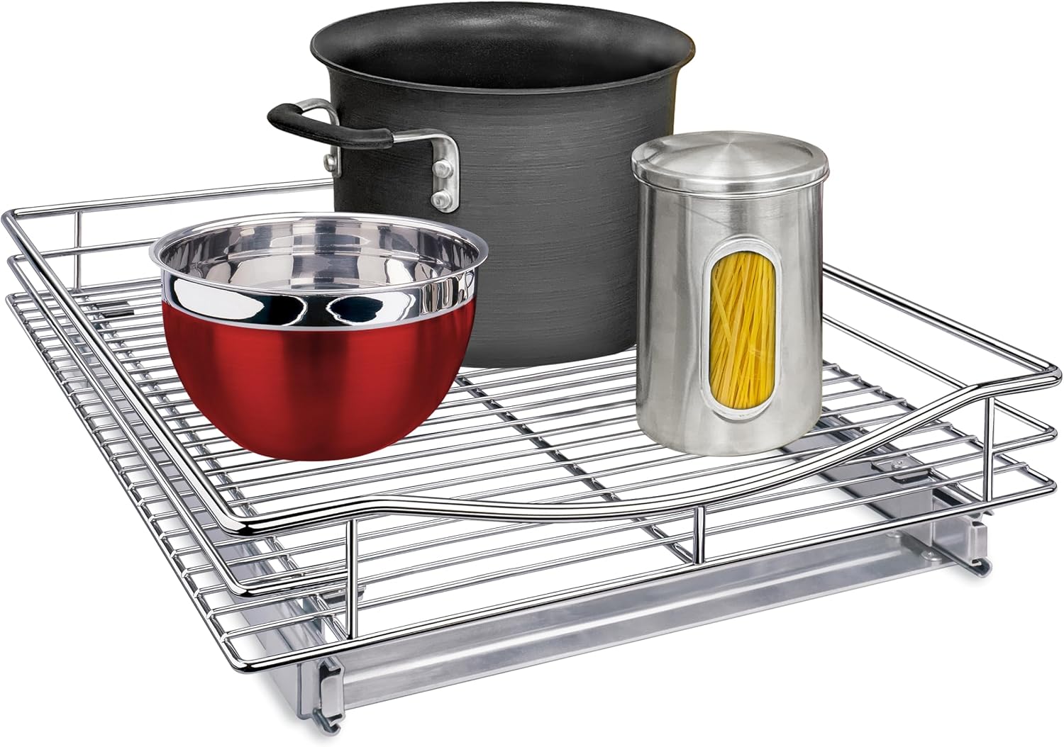 LYNK PROFESSIONAL® Pull Out Cabinet Organizer, Kitchen Slide Out Drawer | 11W x 21D Chrome cabinet pull-out shelves with 3/4-extension glides create easy-access storage for cookware and pantry items