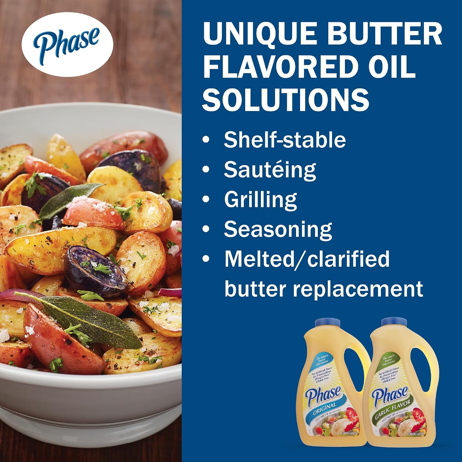 Ventura Foods Phase Garlic Flavor Liquid Butter Alternative, 1 Gallon Jug | Dairy-Free & Vegan Vegetable Oil for Sautéing, Grilling, and Popcorn