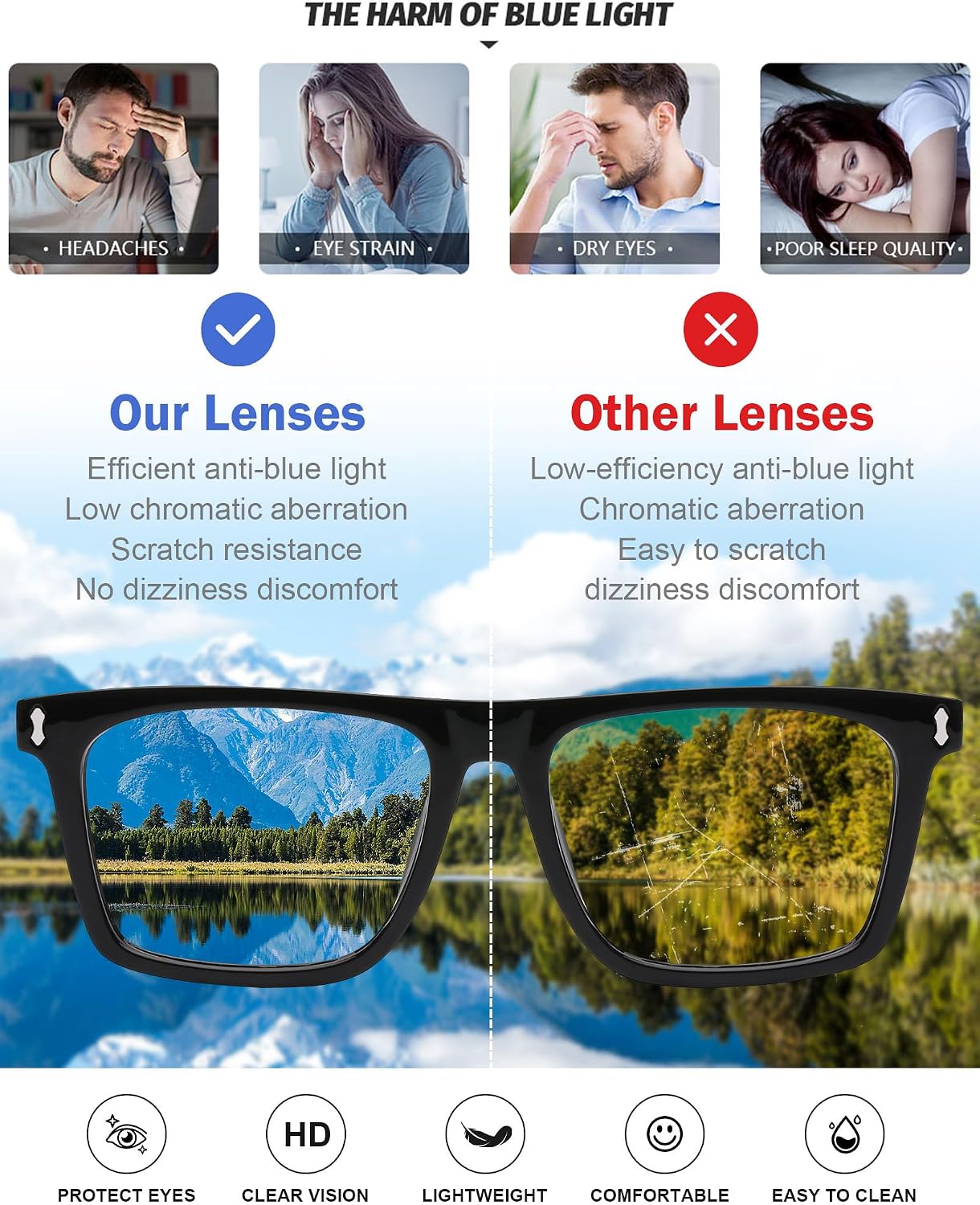 AQWANO Oversized Computer Reading Glasses Blue Light Blocking, 4 Pairs Stylish Fashion Design Anti UV Ray/Eye Strain/Glare Readers Men Women, 1.5