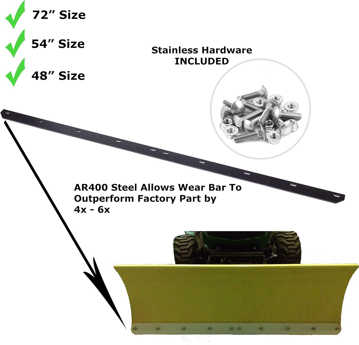 USA Made Heavy Duty 54" Snow Plow Blade Edge with Mounting Equipment | Wear Bar Cutting Edge Replacement | 4-6x Longer Life Than Factory Blade