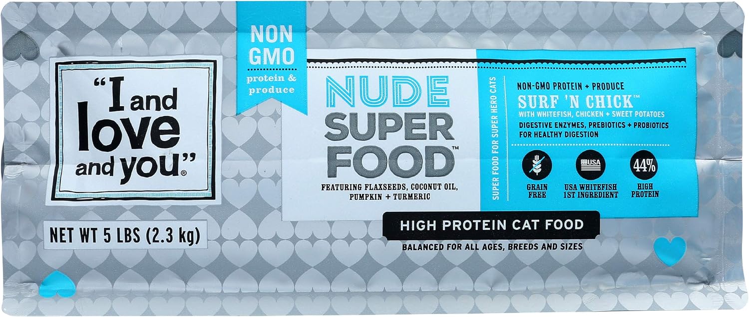 I and love and you Nude Super Food Dry Cat Food - Turkey + Chicken - Grain Free, High Protein, No Fillers, Superfoods, 5lb Bag