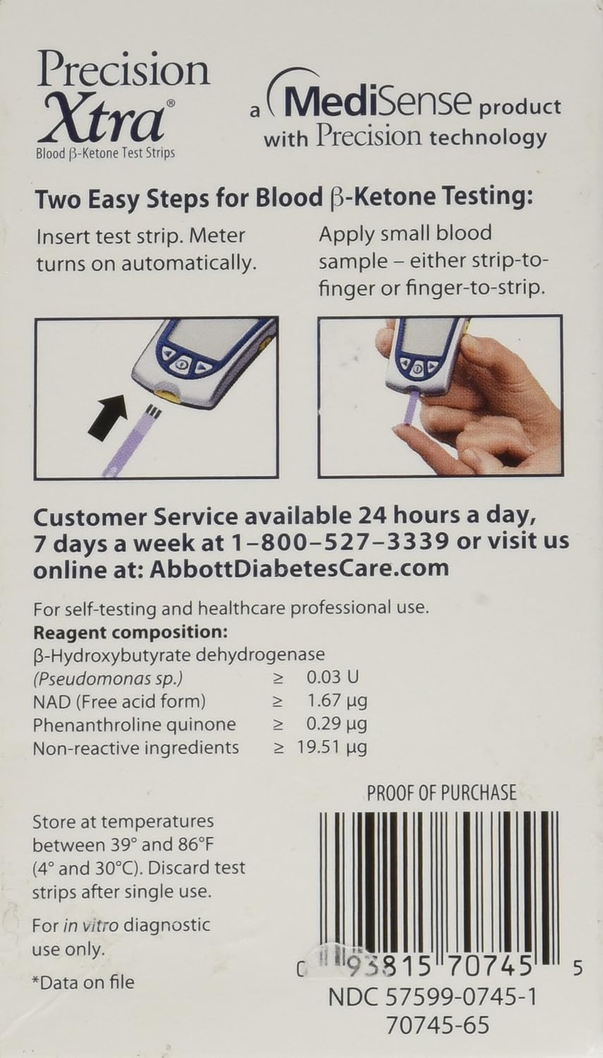 Precision Xtra Blood Ketone Test Strips - 10 ea - In Box