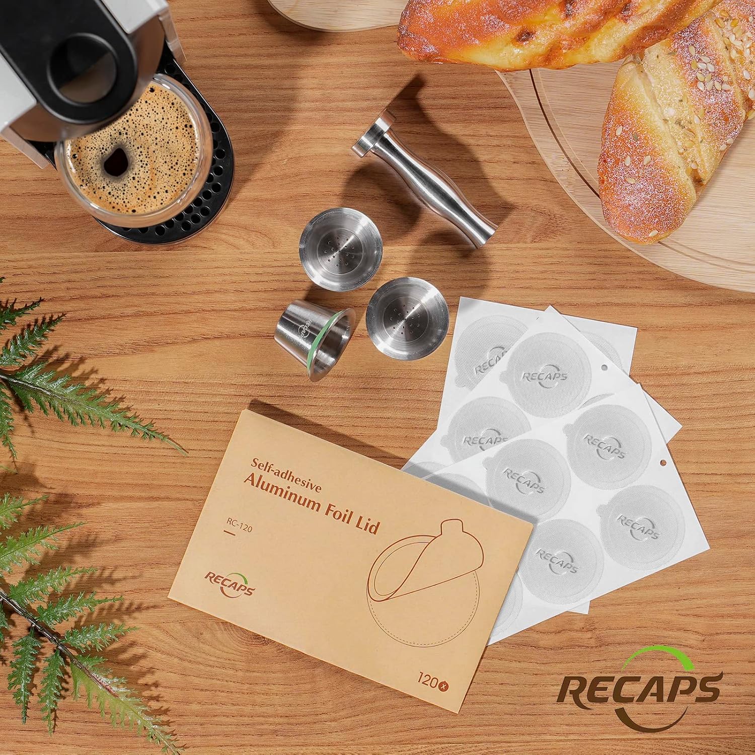 RECAPS Reusable Coffee Filter Capsules Compatible with Nespresso Original | Refillable Coffee Pods Permanent Coffee Filter Stainless Steel 120PCS