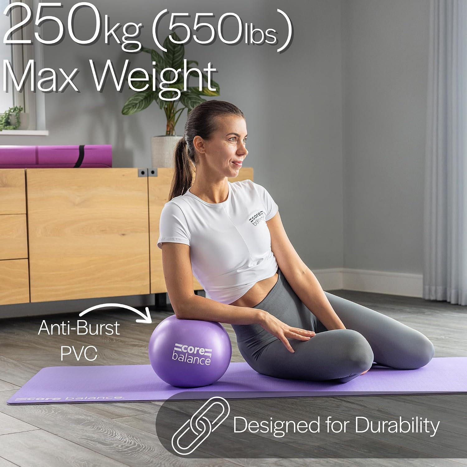 Core Balance 9 Inch Anti Burst Pilates Ball - Mini Exercise Ball for Yoga, Barre, Stretching and Core Stability Workout