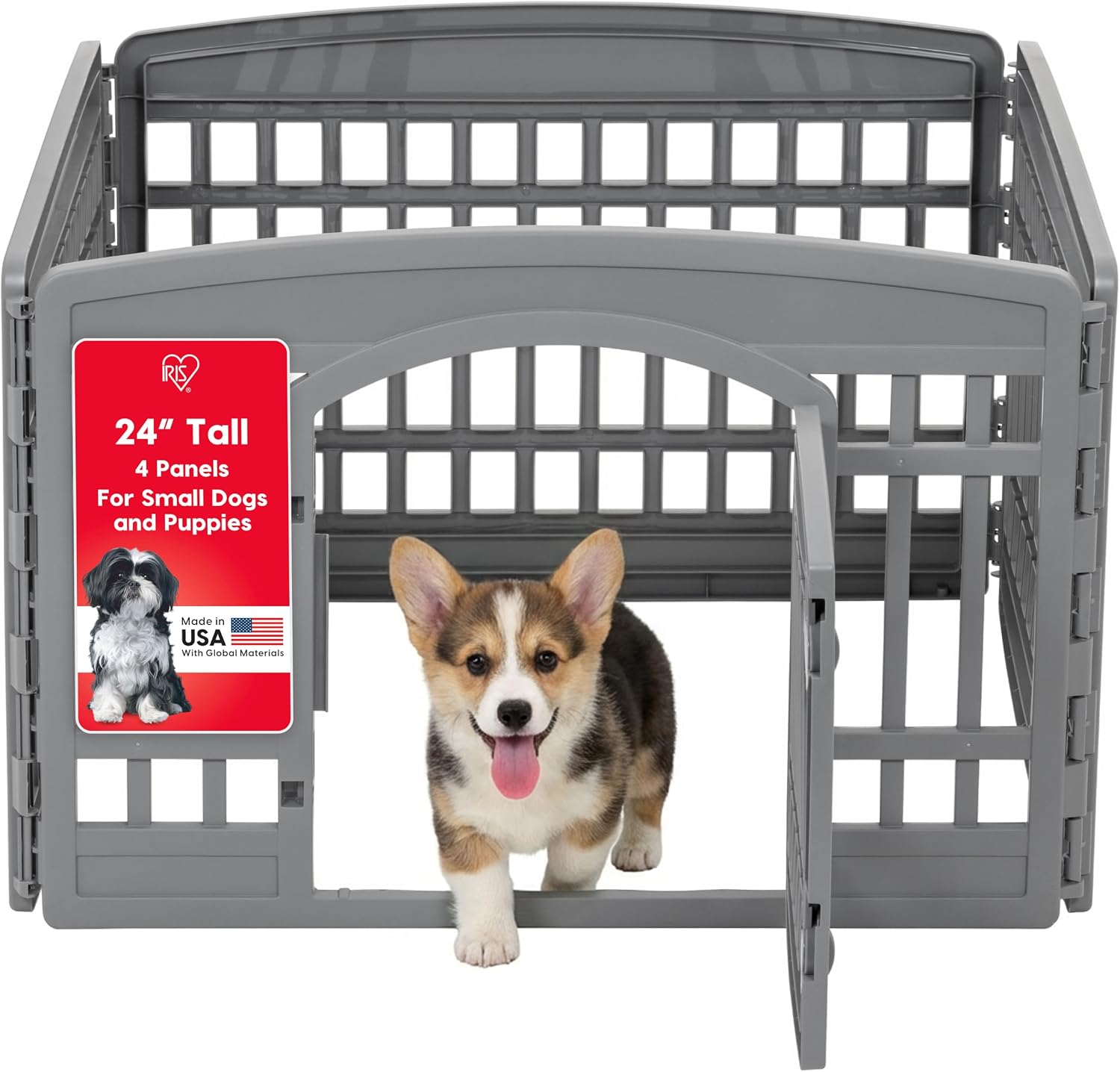 IRIS USA 4-Panel Dog Playpen, Pet Enclosure, Black | Pet Containment, Configurable Layout, Multi-Shape Setup, Custom Pen Configuration, Stable Non-Tip Base, Tool-Free Assembly