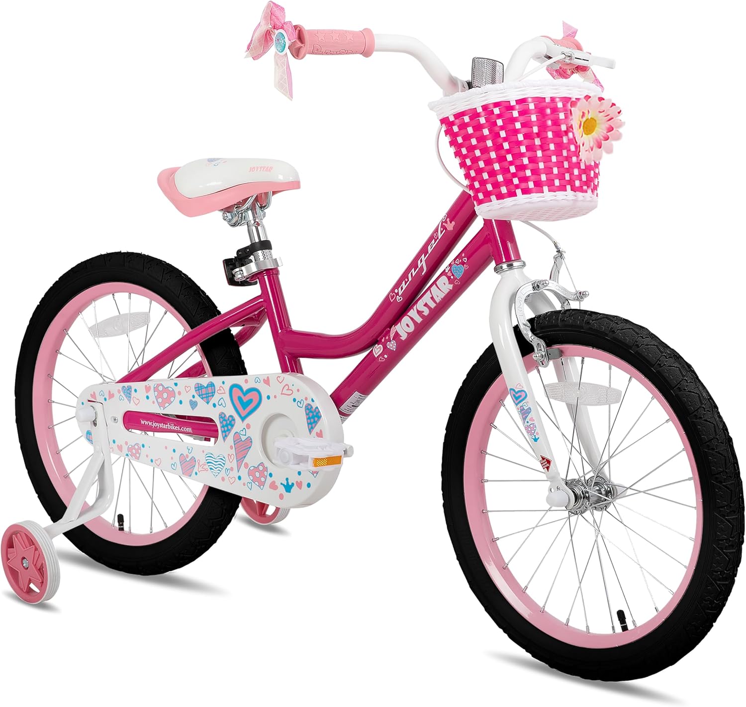 JOYSTAR Angel Girls Bike for Toddlers and Kids Ages 2-12 Years | 12-20 Inch Kids Bike with Training Wheels & Basket, 20 24“ Bicycle with Kickstand