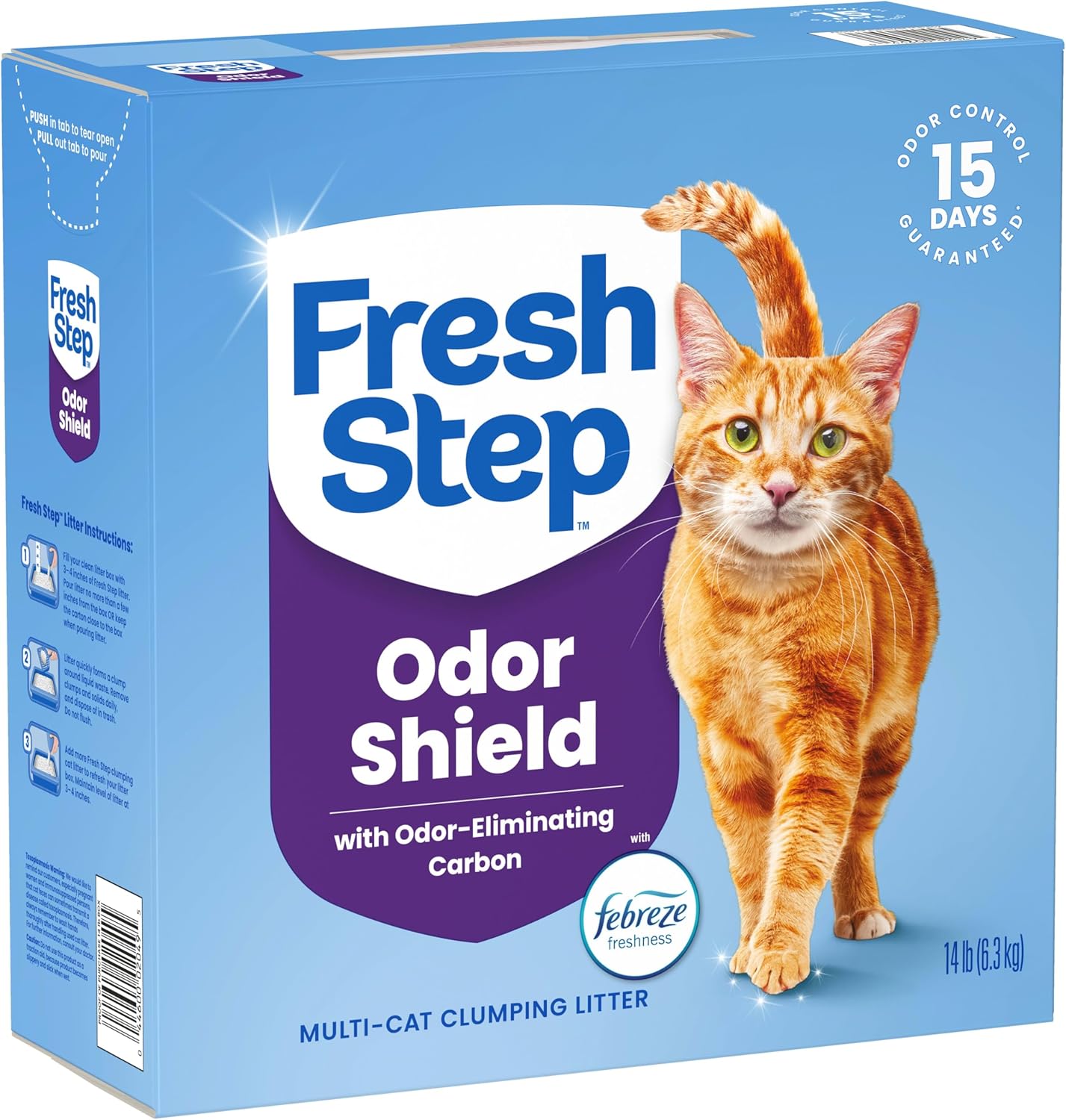 Fresh Step Odor Shield Multi Cat Clumping Cat Litter, 14 lb. | Febreze Freshness, Odor Shield with Ammonia Block Technology, Low Dust