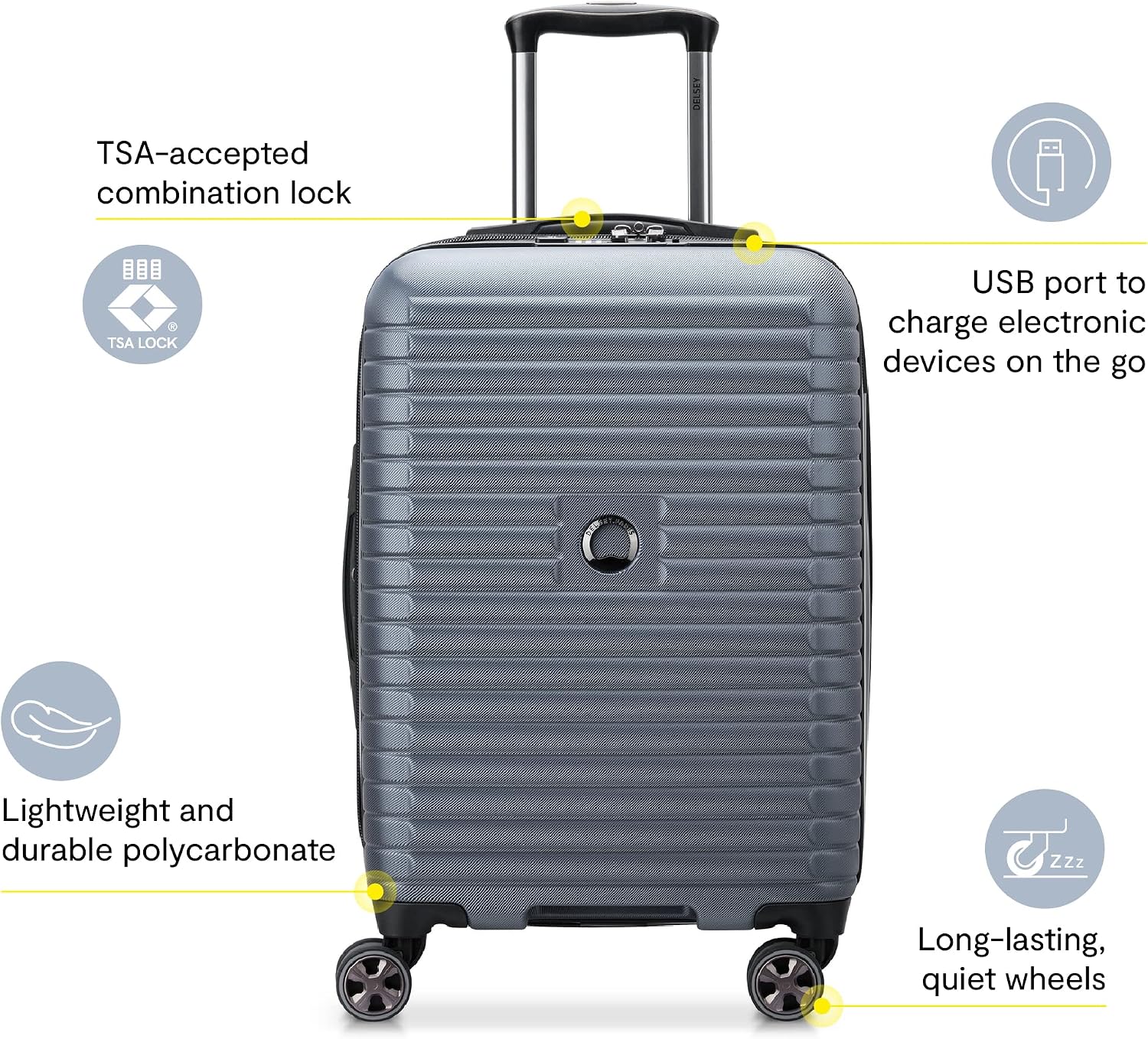 DELSEY PARIS Cruise 3.0, 20 Inch Carry-On Hardside Luggage, Deep Sea Navy | Expandable Suitcase, Lightweight 100% Polycarbonate Shell, Dual-Density Spinner Wheels, USB Port, TSA Lock