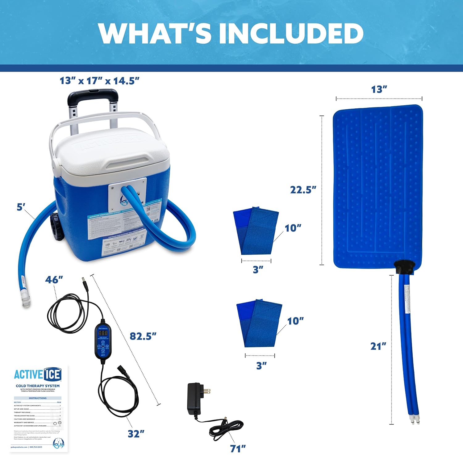 Polar Active Ice 3.0 Cold Therapy Ice Machine System w Programmable Timer, Shoulder Pad & Compression Wrap for Targeted Coverage
