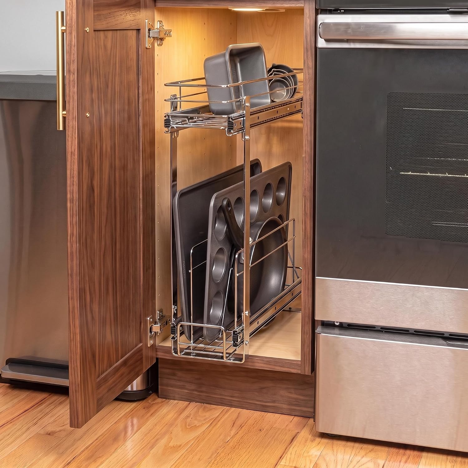 Household Essentials Glidez 2‑Tier Multipurpose Chrome‑Plated Steel Pull‑Out/Slide‑Out Under Cabinet Organizer, Chrome Finish