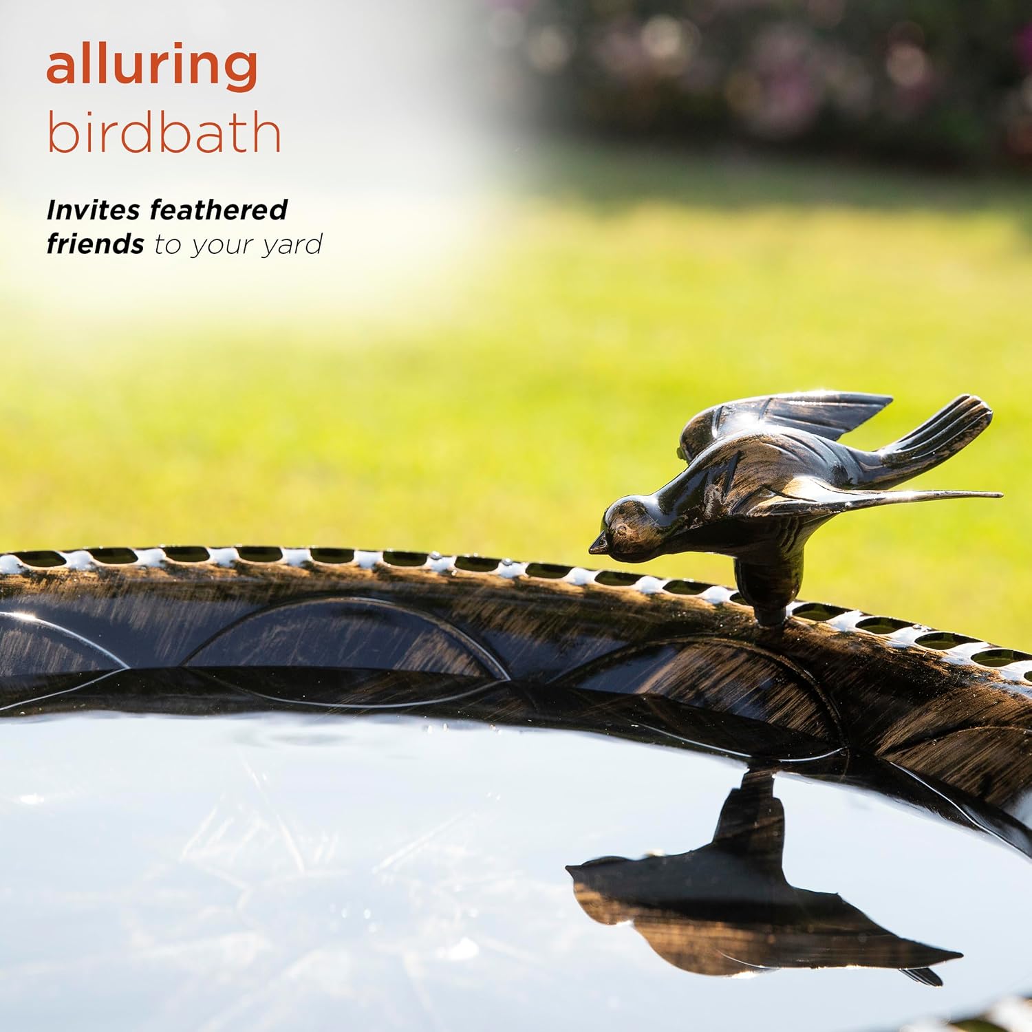 Alpine Corporation 33" Tall Outdoor Lotus Birdbath Yard Statue, Stunning Garden Accent to Attract Birds - Durable Polypropylene Construction for Patio, Deck, or Yard, Green