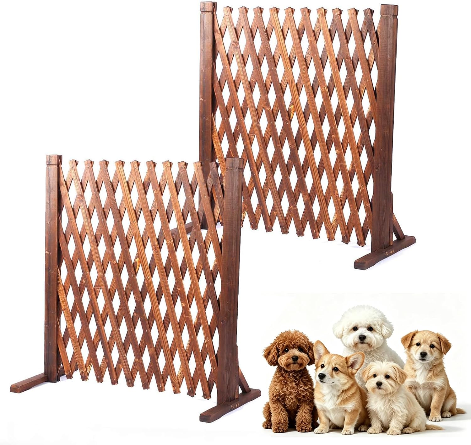 MYOYAY 2PCS Expandable Garden Fence Instant Wooden Pet Gate