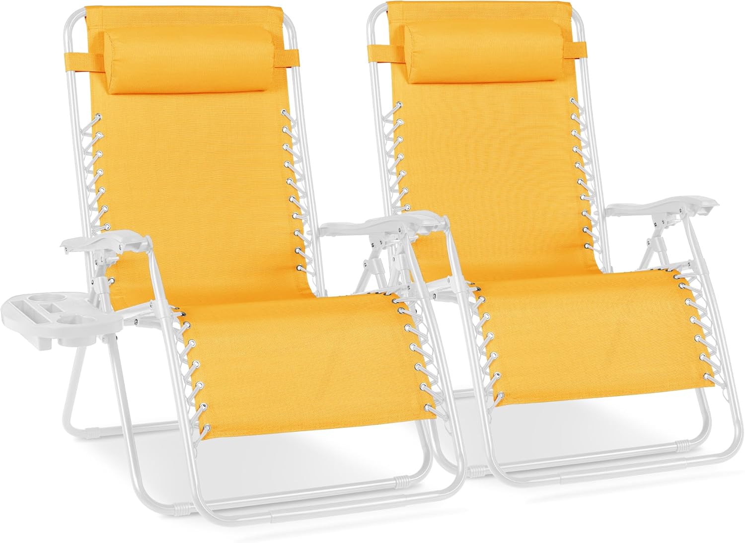 Best Choice Products Set of 2 Adjustable Steel Mesh Zero Gravity Lounge Chair Recliners w/Pillows and Cup Holder Trays - Light Blue