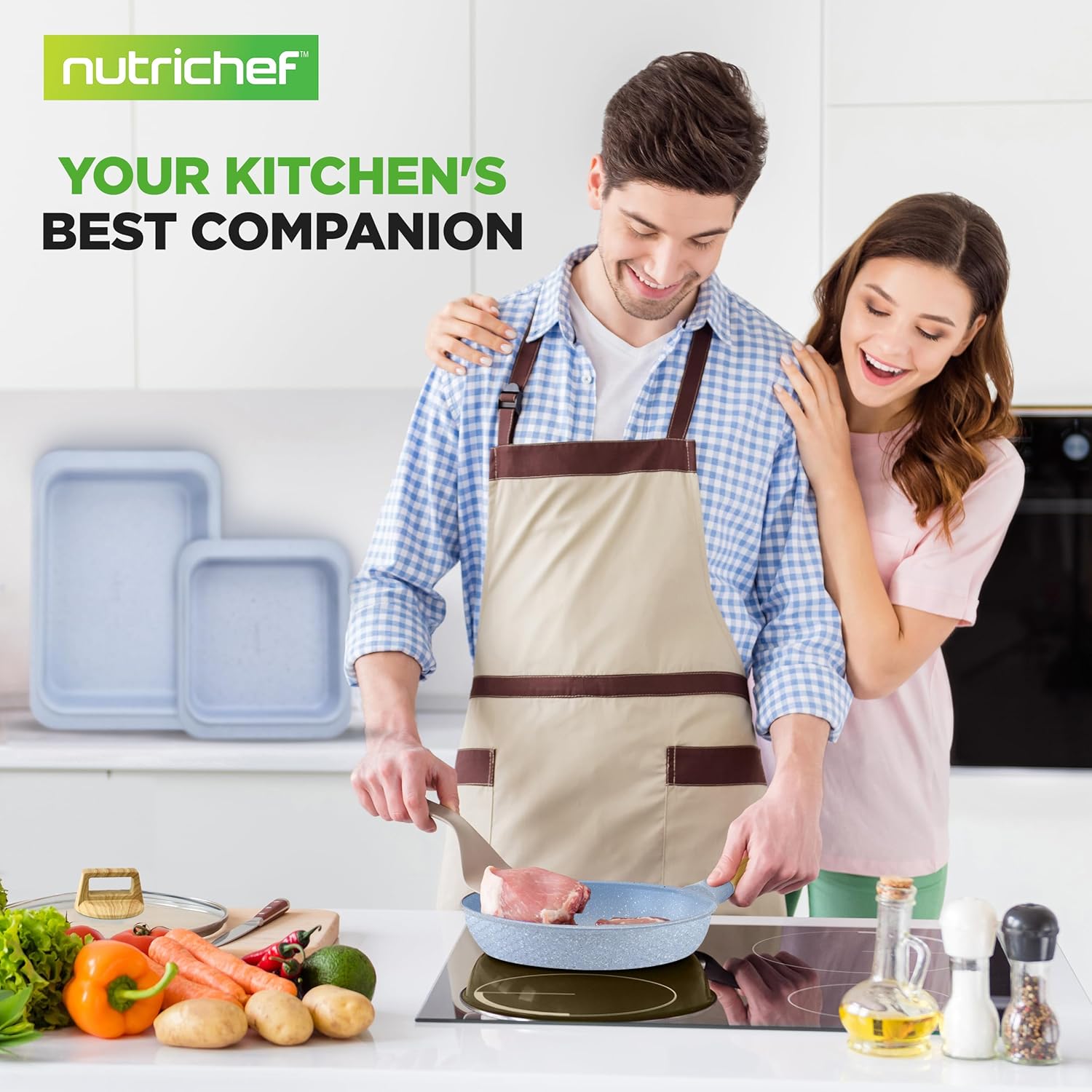 NutriChef 14-Piece Pots and Pans Set Non Stick – Induction Cookware Set, PFAS-Free Nonstick Cookware for All Cooktops, Includes Kitchen Utensils
