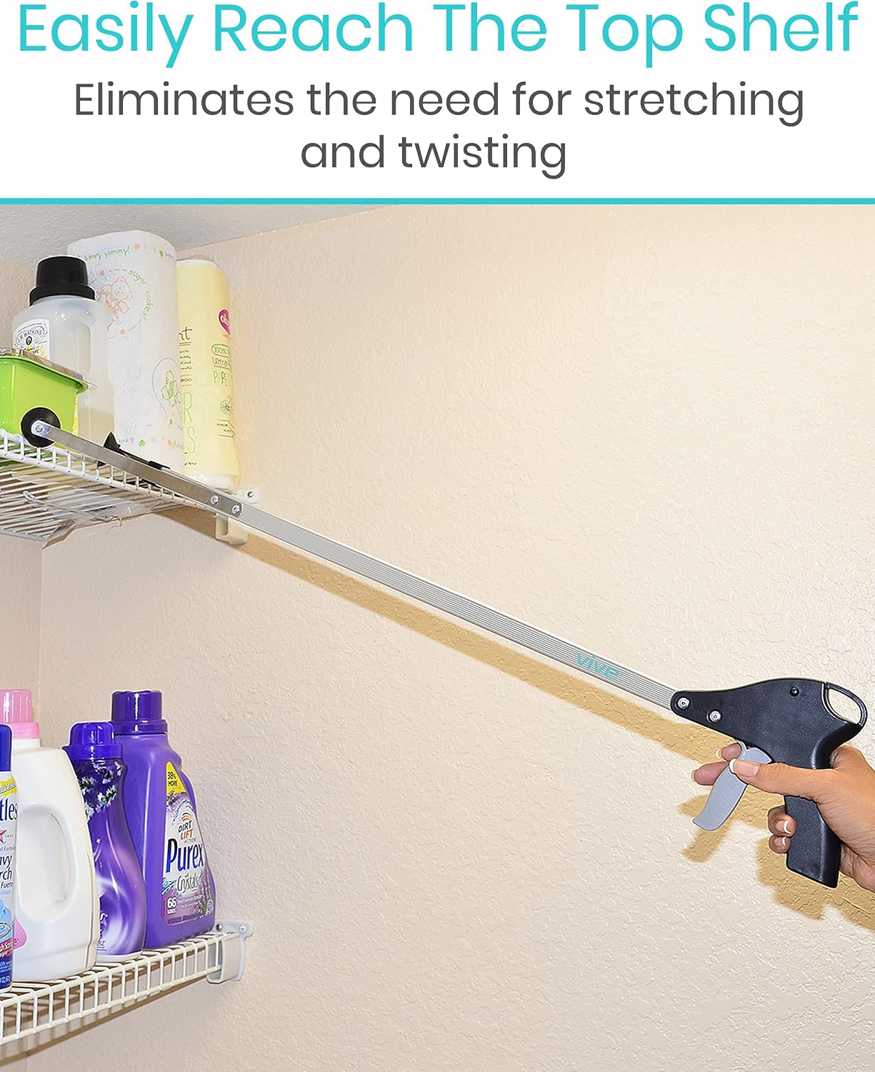 Vive Suction Cup Grabber Reacher 32" - Elderly Grab It Reaching Pickup Tool | Heavy Duty for Seniors - Trash, Sticks, Litter Picker Upper - Extra Long Reach Handle & Handy Extension Arm Claw